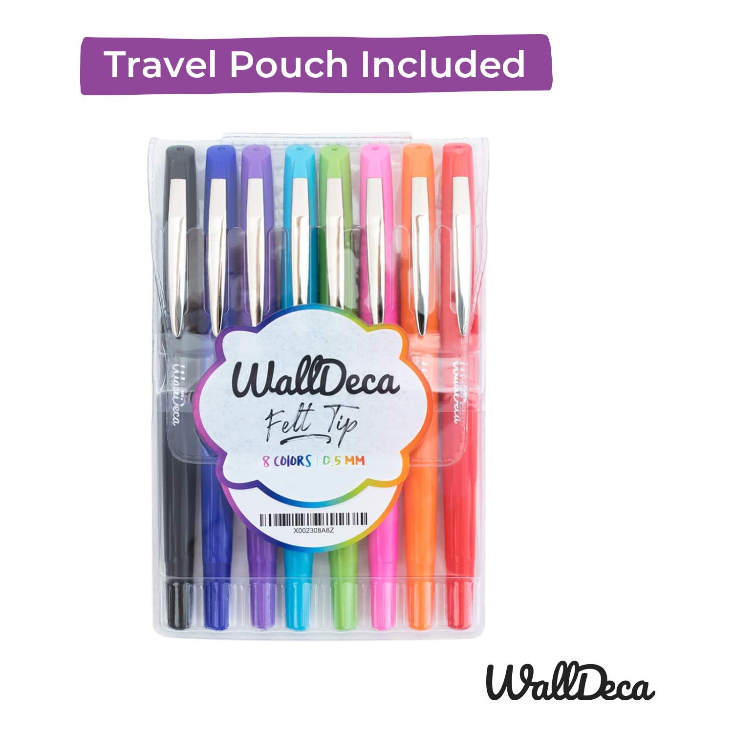 Stylos à pointe en feutre WallDeca, pointe fine, couleurs variées, paq. 8 | Made For Everyday Writing, journals, Notes et Doodling