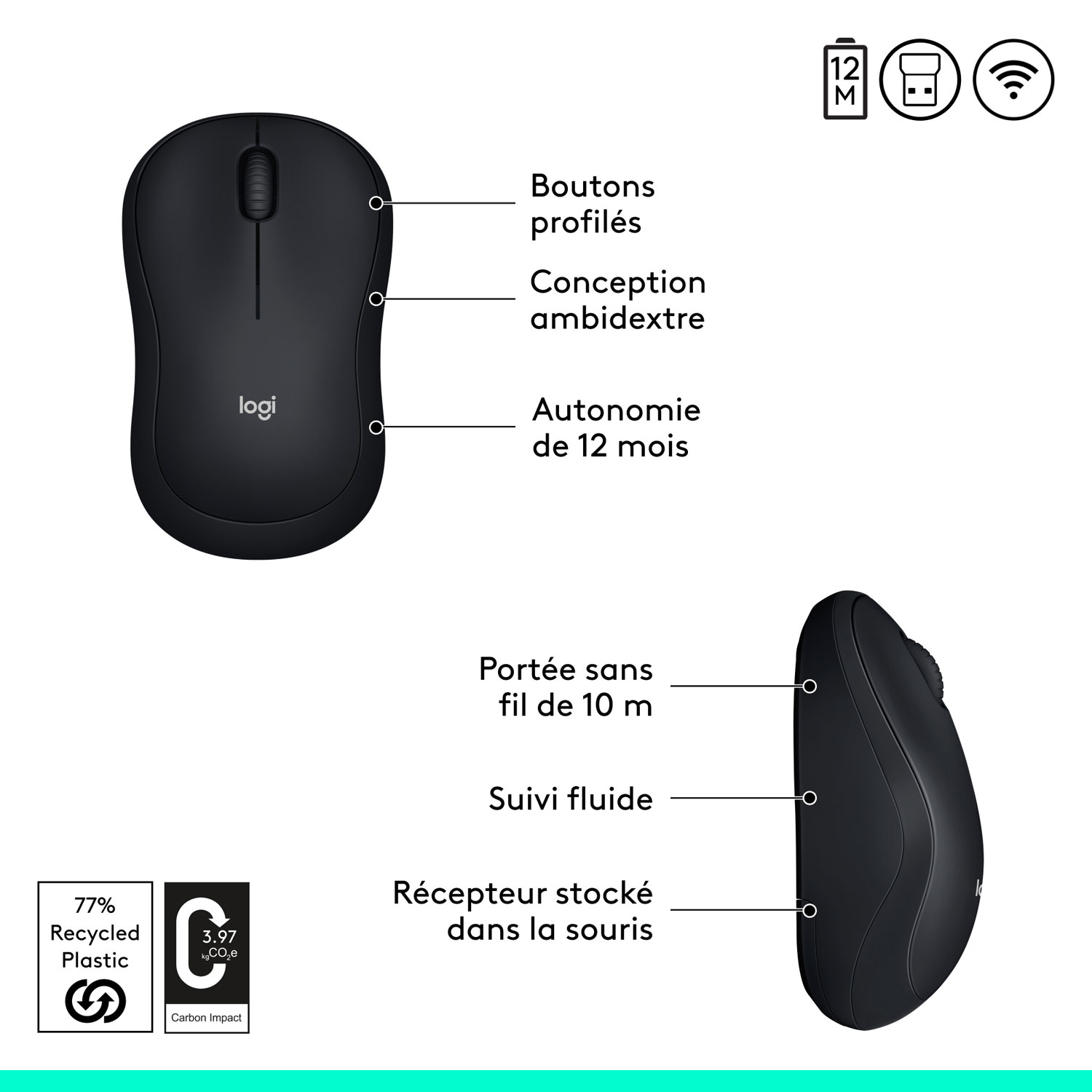 Logitech M185 Wireless Optical Mouse - Black