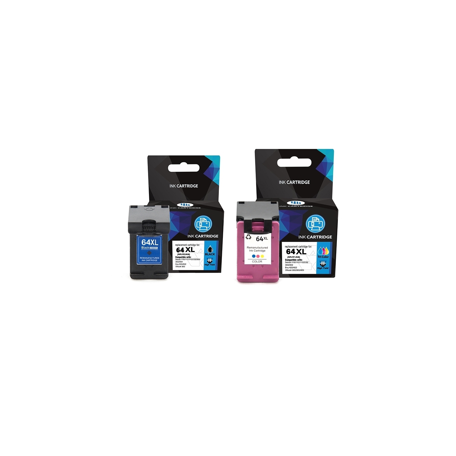 Gotoners™ 2PK HP 64XL BK (N9J92AN) / 64XL C (N9J91AN) High Capacity Remanufactured Ink for ENVY Photo 6255/7155/7855