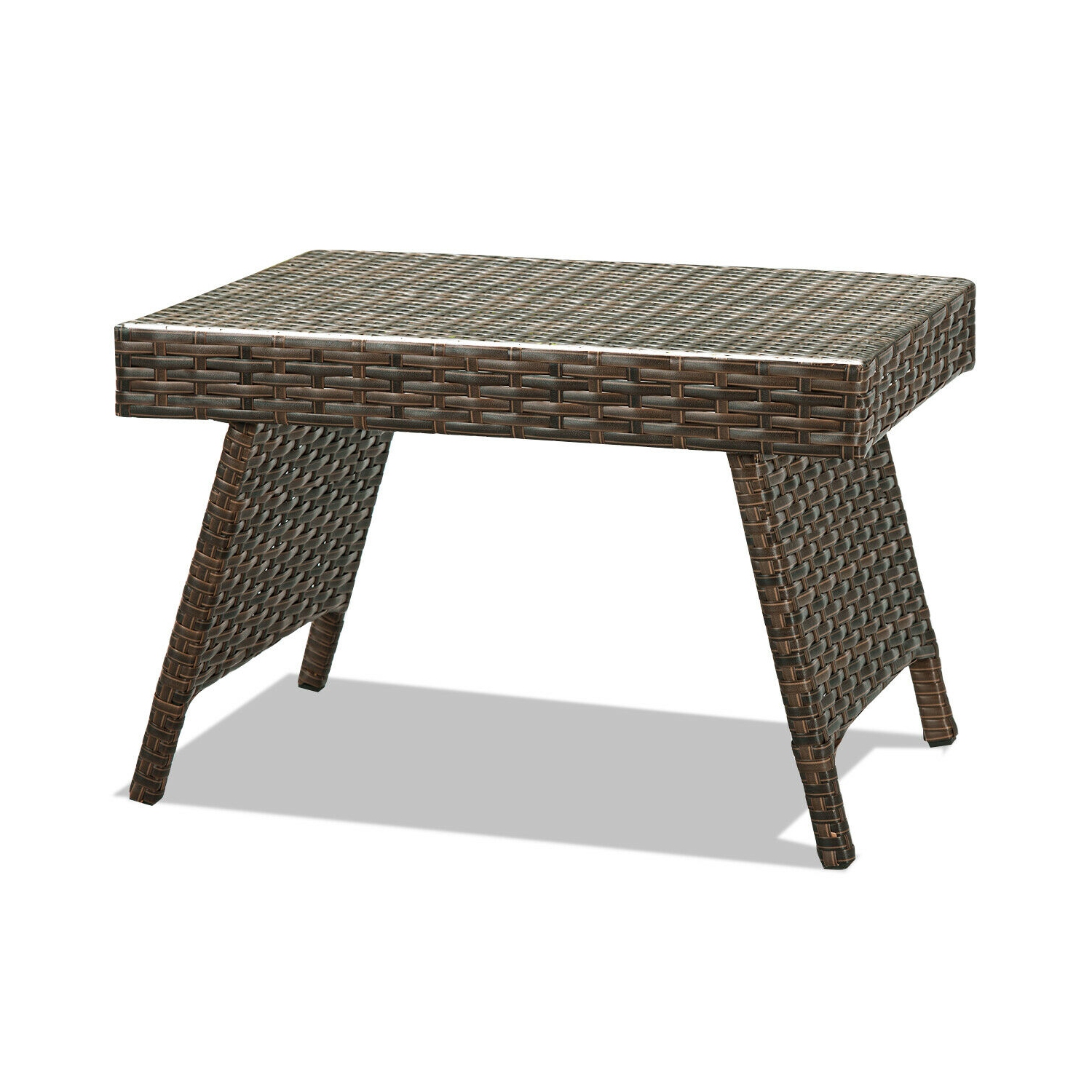 Costway Patio Garden Outdoor Folding Rattan Side Coffee Table Mix Brown