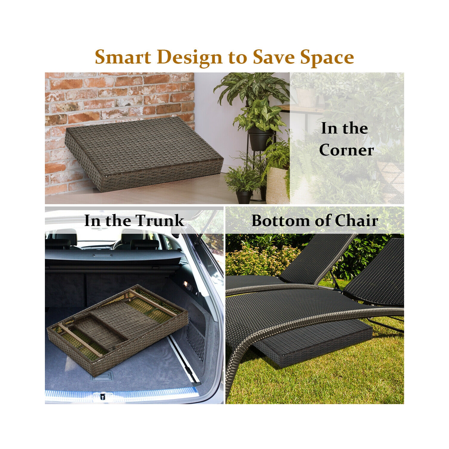 Costway Patio Garden Outdoor Folding Rattan Side Coffee Table Mix Brown