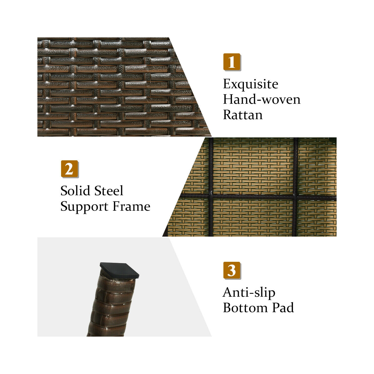 Costway Patio Garden Outdoor Folding Rattan Side Coffee Table Mix Brown