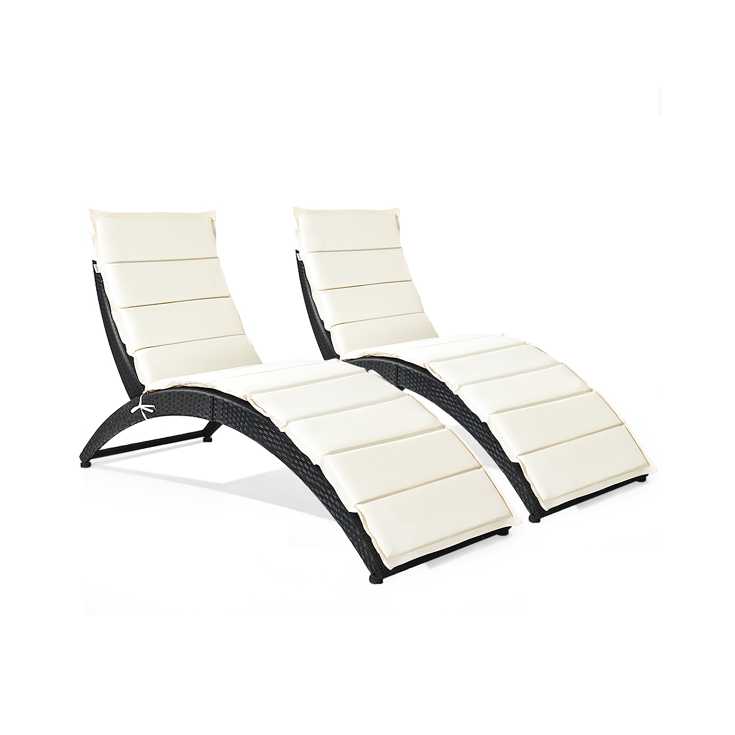 Costway 2PCS Folding Patio Garden Rattan Lounge Chair Cushioned Portable Chaise Black