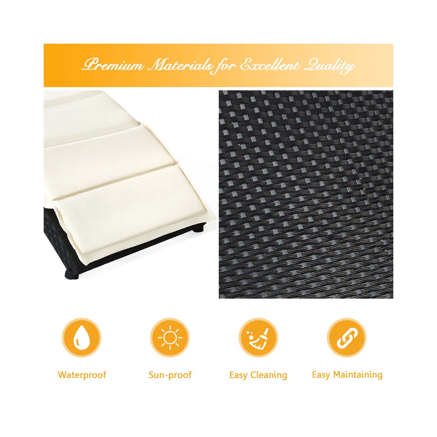 Costway 2PCS Folding Patio Garden Rattan Lounge Chair Cushioned Portable Chaise Black