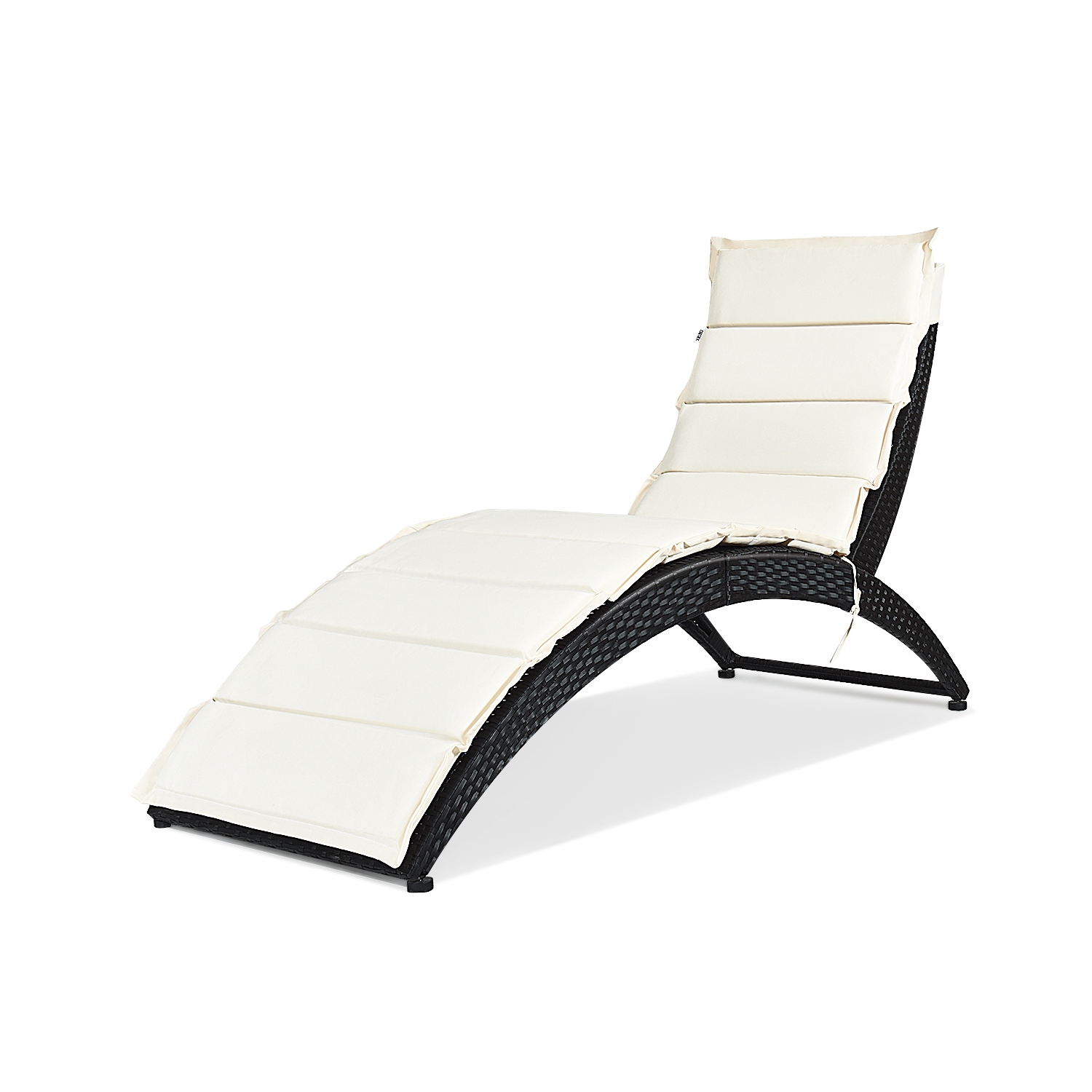 Costway 2PCS Folding Patio Garden Rattan Lounge Chair Cushioned Portable Chaise Black