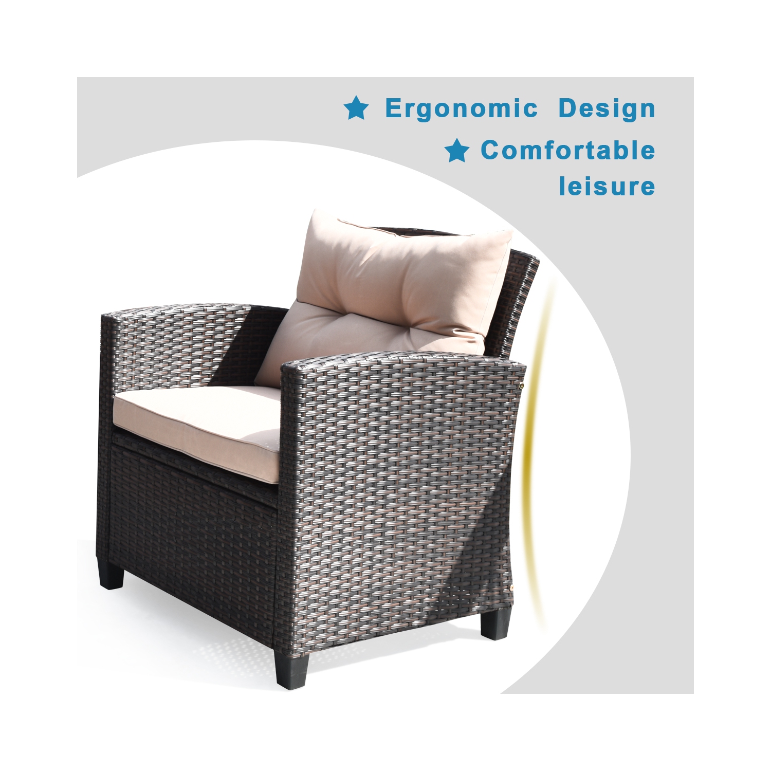 Ensemble de 4 meubles d'extérieur en rotin avec table de canapé coussinée et accoudoirs de Costway