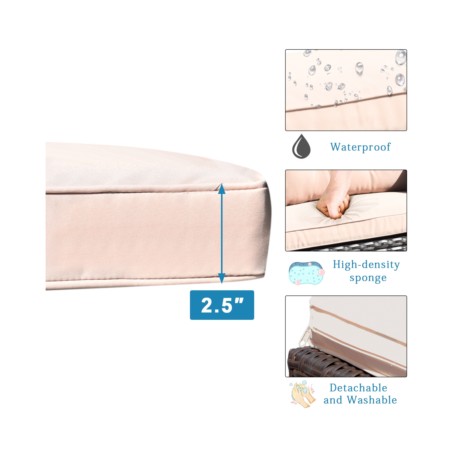 Ensemble de 4 meubles d'extérieur en rotin avec table de canapé coussinée et accoudoirs de Costway
