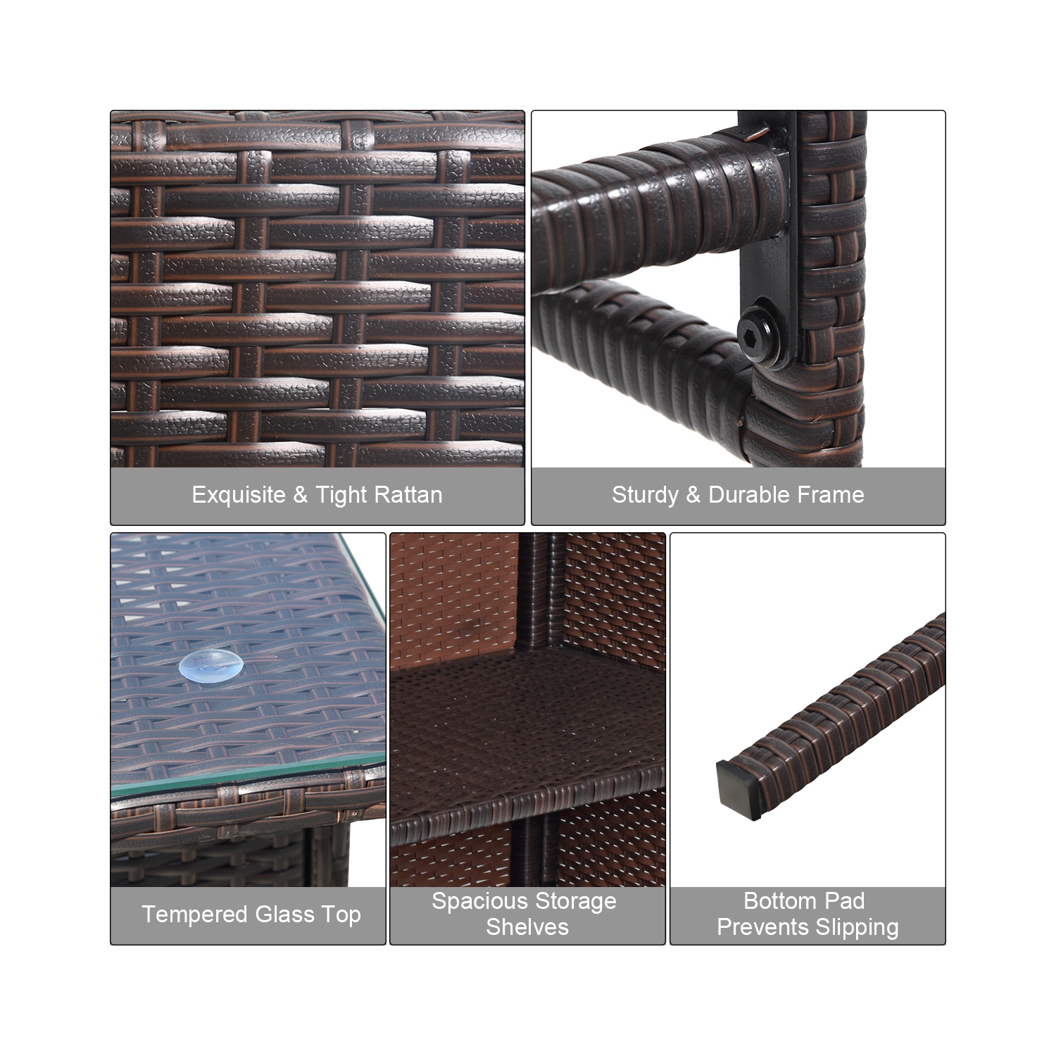 Costway Modern 3-Piece Bar Height Bistro Set Rattan Wicker Bar Table Stools Cushioned Chairs