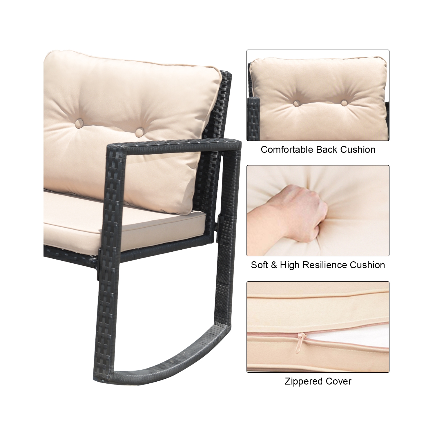 3PCS Ensemble de mobilier de patio Chaises à bascule Table Basse en rotin Costway