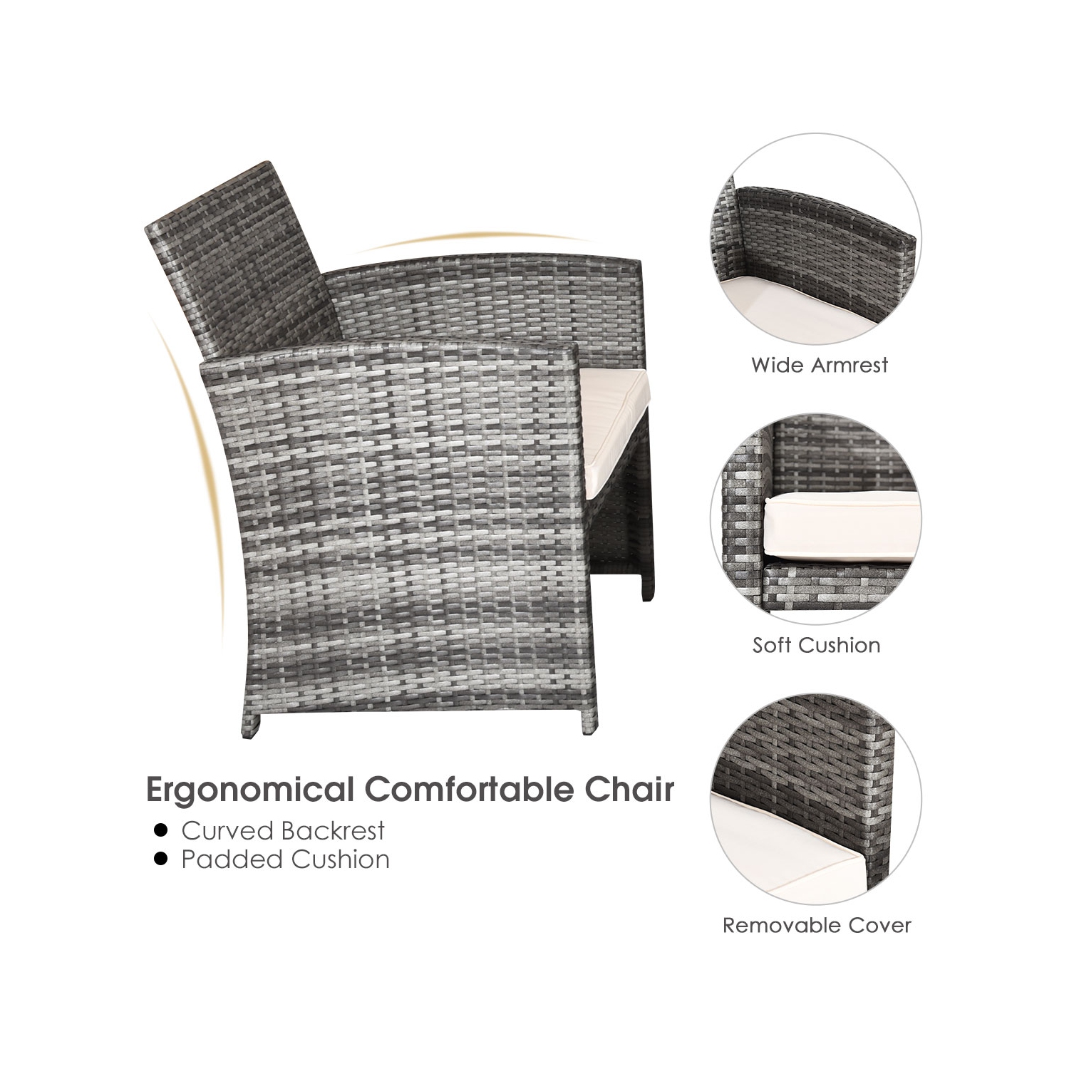 Costway 4PCS Patio Rattan Conversation Set Rattan Wicker Cushioned Sofa Glass Table Top