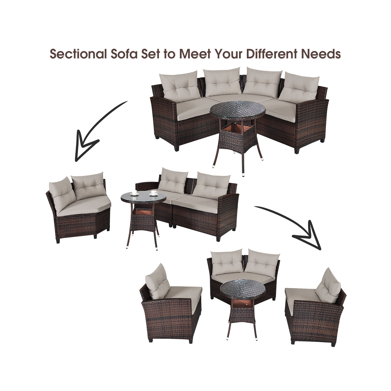 Costway 4PCS Outdoor Patio Rattan Furniture Set Cushioned Sofa Table