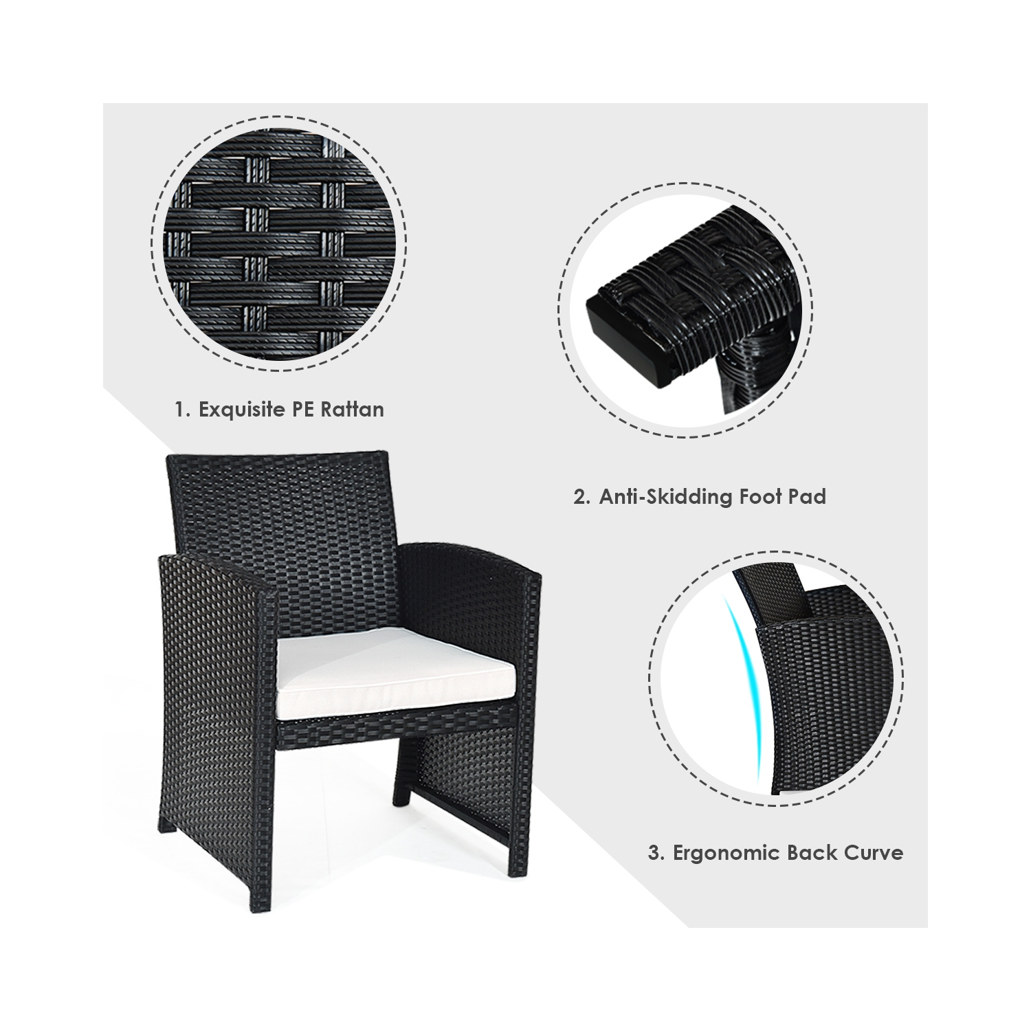 Costway Modern 4-Piece Garden Patio Conversation Set Rattan Furniture Cushioned Sofa with Table Black