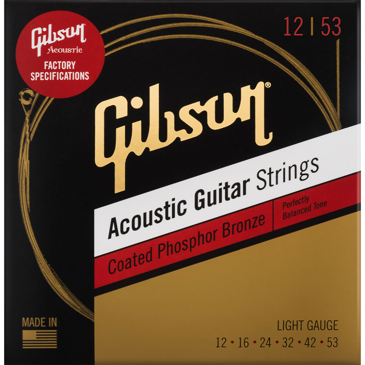 Gibson Coated Phosphor Bronze 0.012 - 0.053 Light Gauge Acoustic Guitar Strings (SAG-CPB12)