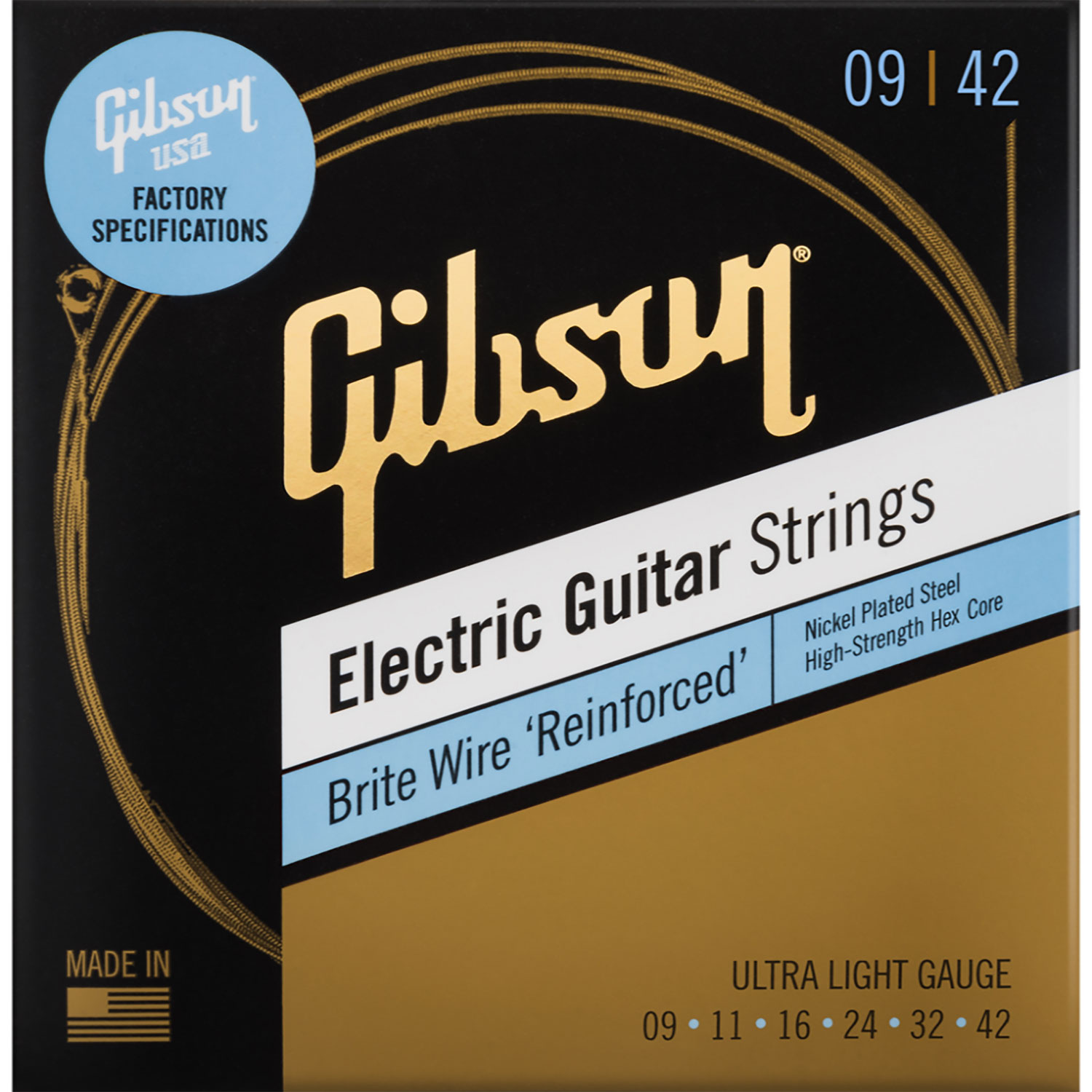 Cordes de guitare électrique calibre très fin 0,009-0,042 renforcées Brite Wire de Gibson