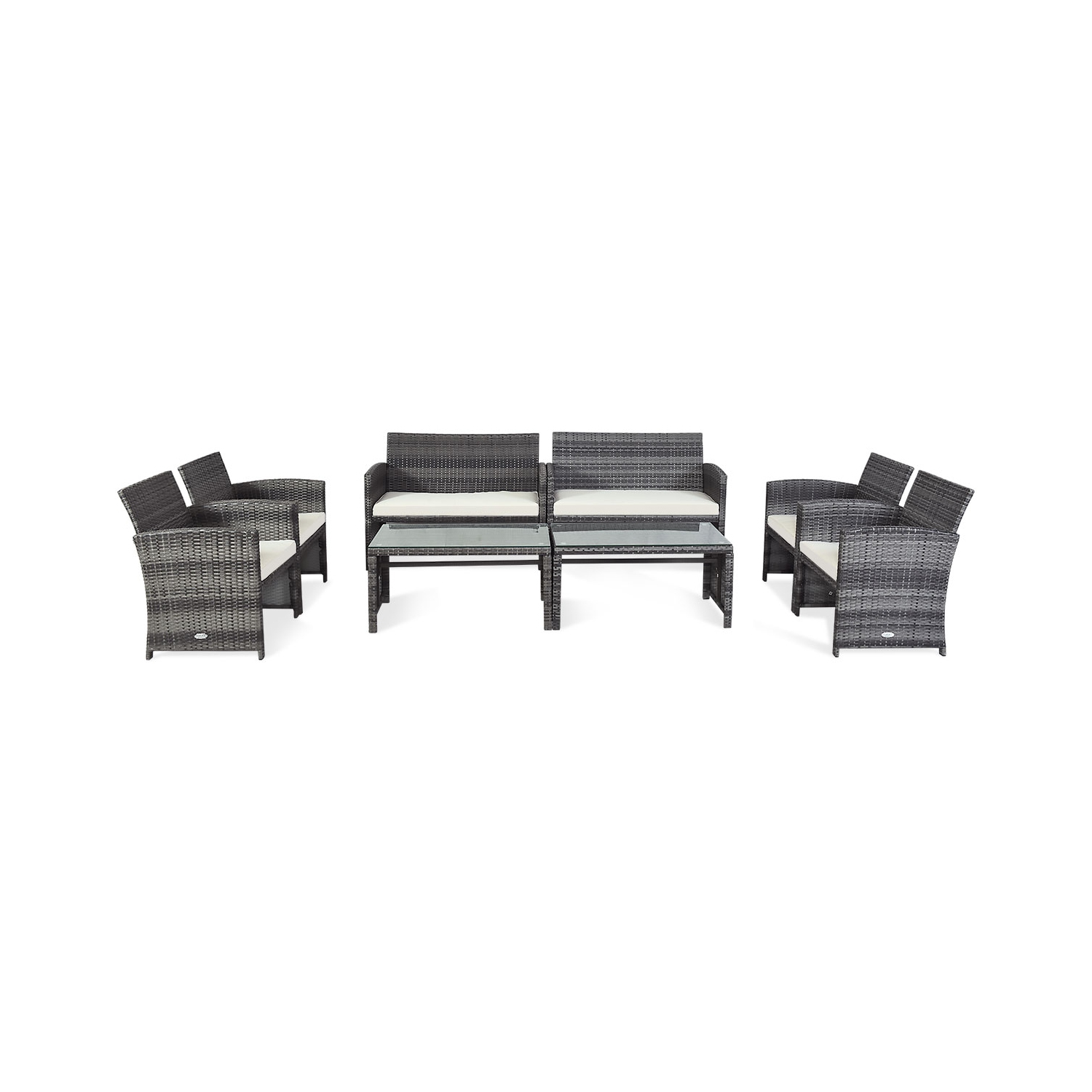 8PC Ensemble de mobilier de patio en rotin Canapé Fauteuil Table basse en verre et coussin Costway
