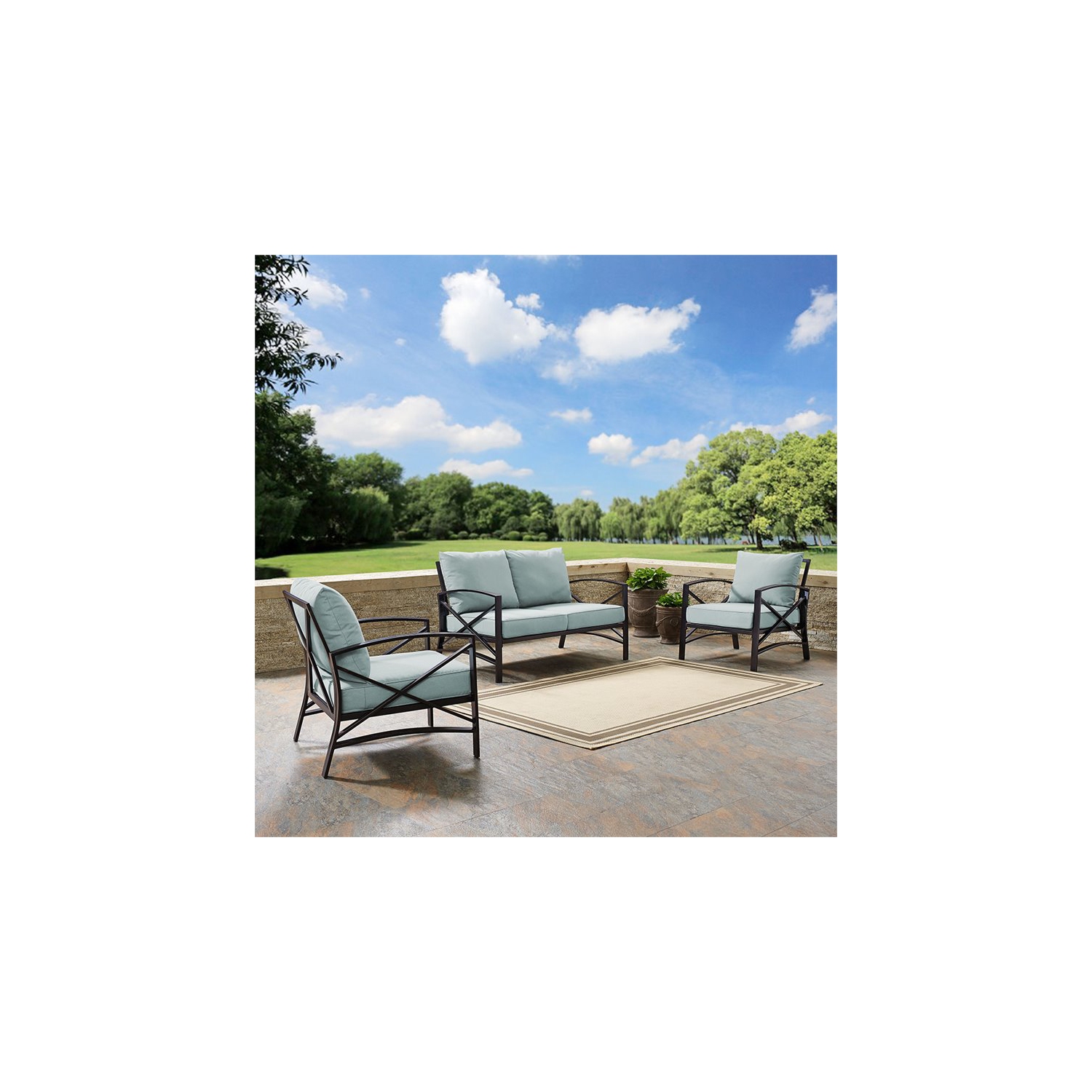 Crosley Kaplan 3 Piece Patio Sofa Set in Oil Rubbed Bronze and Mist ...