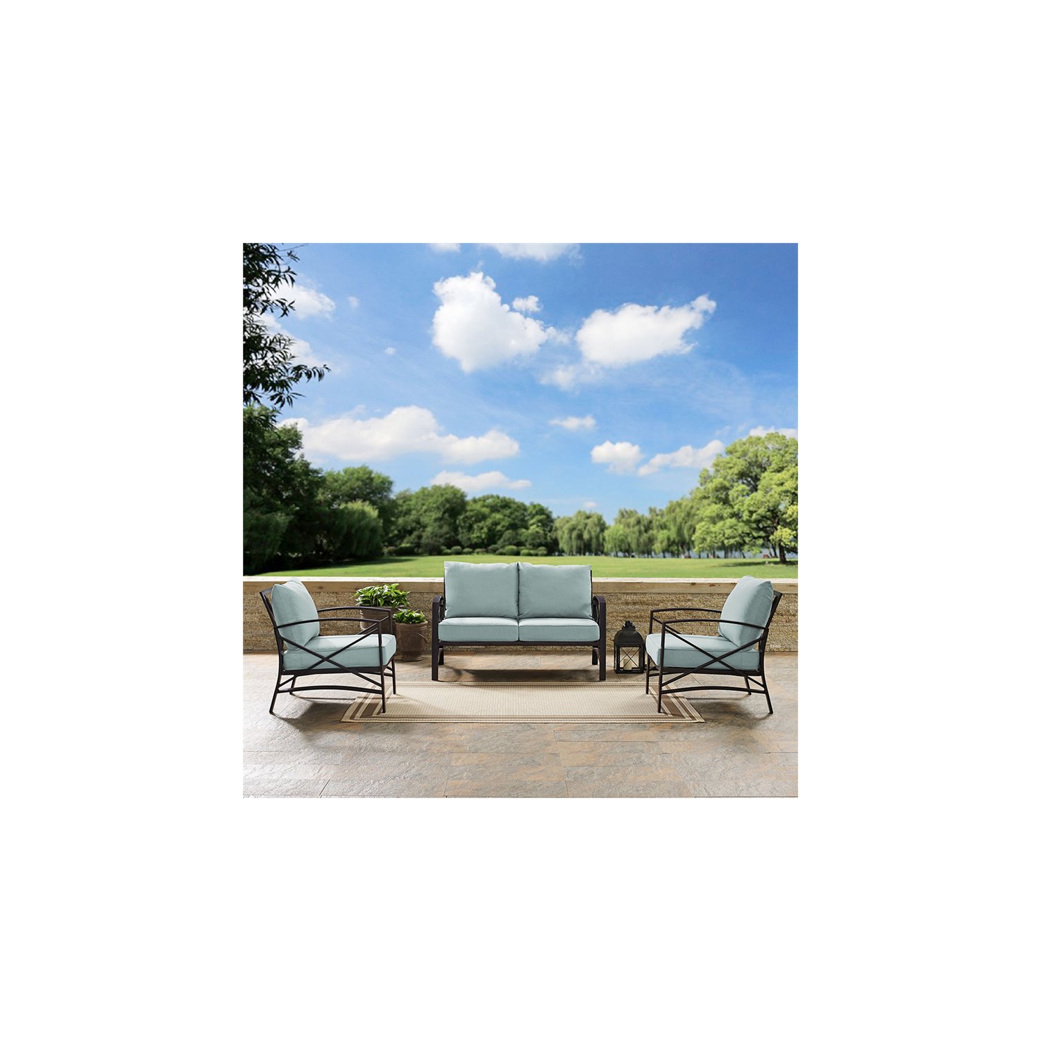 Crosley Kaplan 3 Piece Patio Sofa Set in Oil Rubbed Bronze and Mist ...