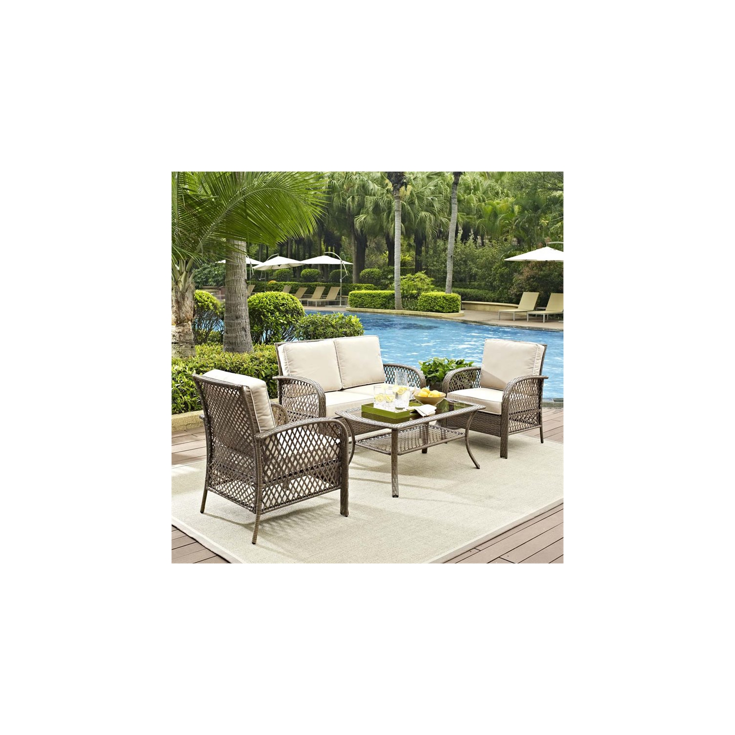 Crosley Tribeca 8 Piece Wicker Patio Sofa Set in Sand and Driftwood, 1 -  Harris Teeter