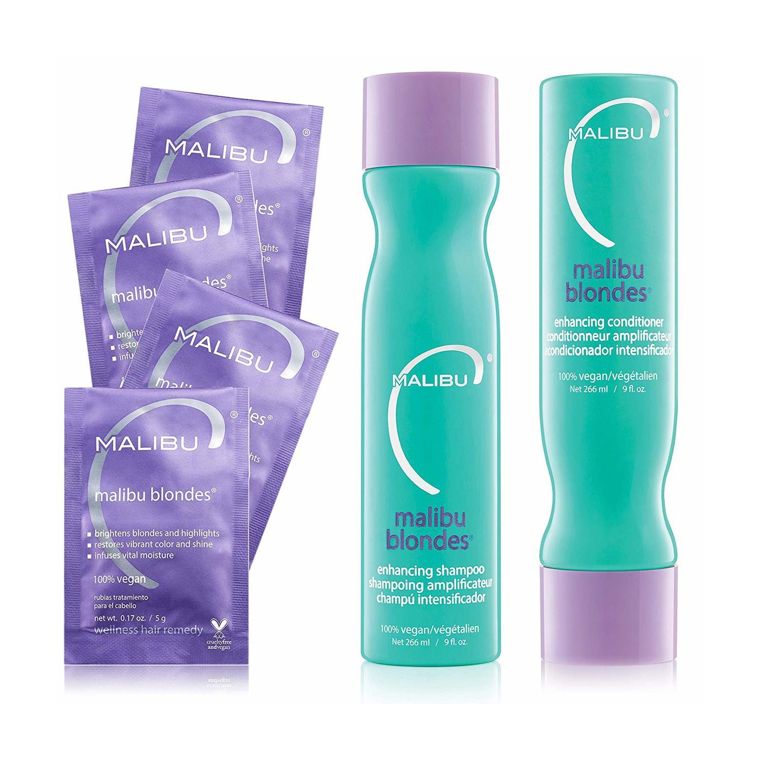 Malibu C Blondes Wellness Kit Shamp. Cond. 9 fl oz ea 4 Packets Wellness Remedy
