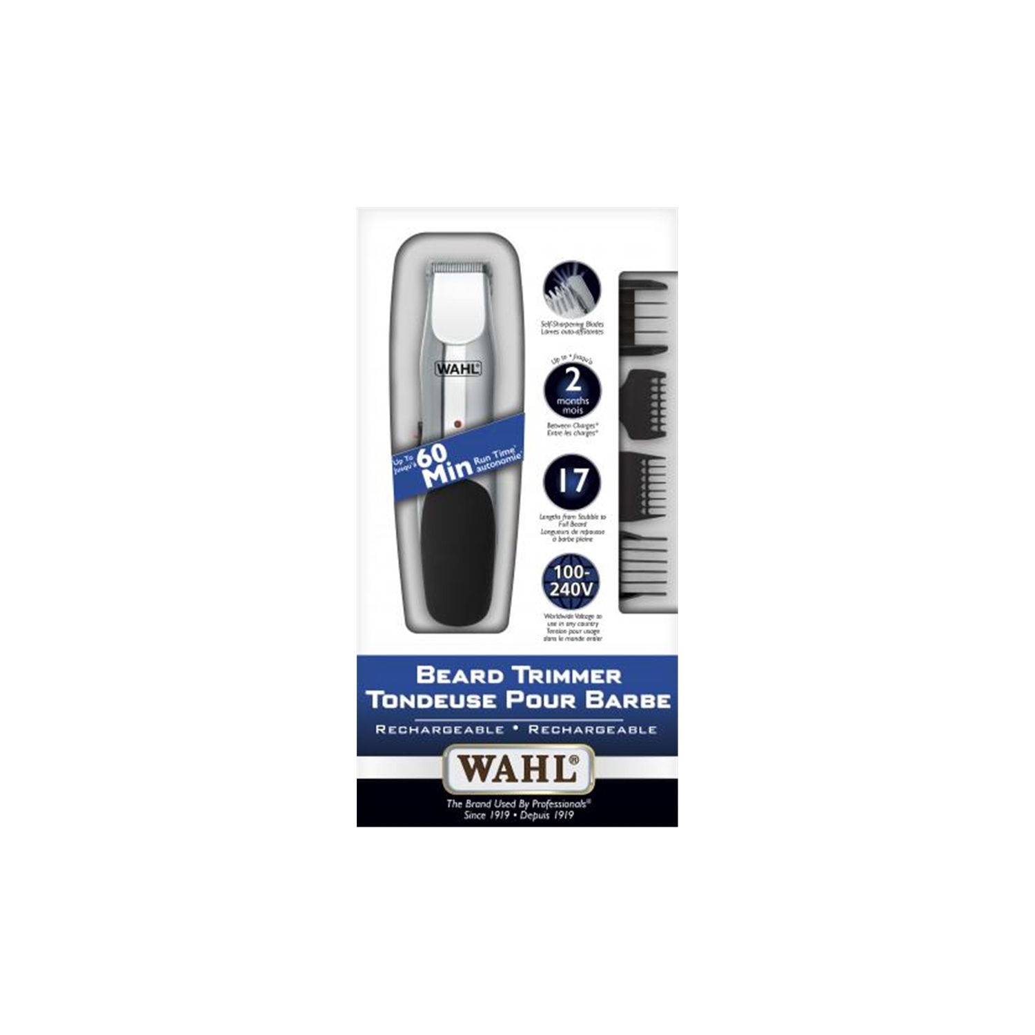 WAHL - Set of 15 Pieces, Rechargeable Beard Trimmer, Gray