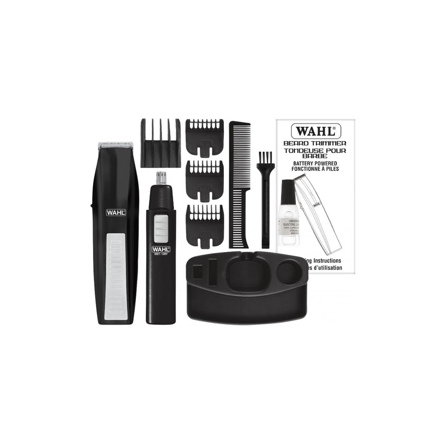 WAHL - Set of 11 Pieces, Battery Beard Trimmer and Nose and Ear Trimmer, Gray