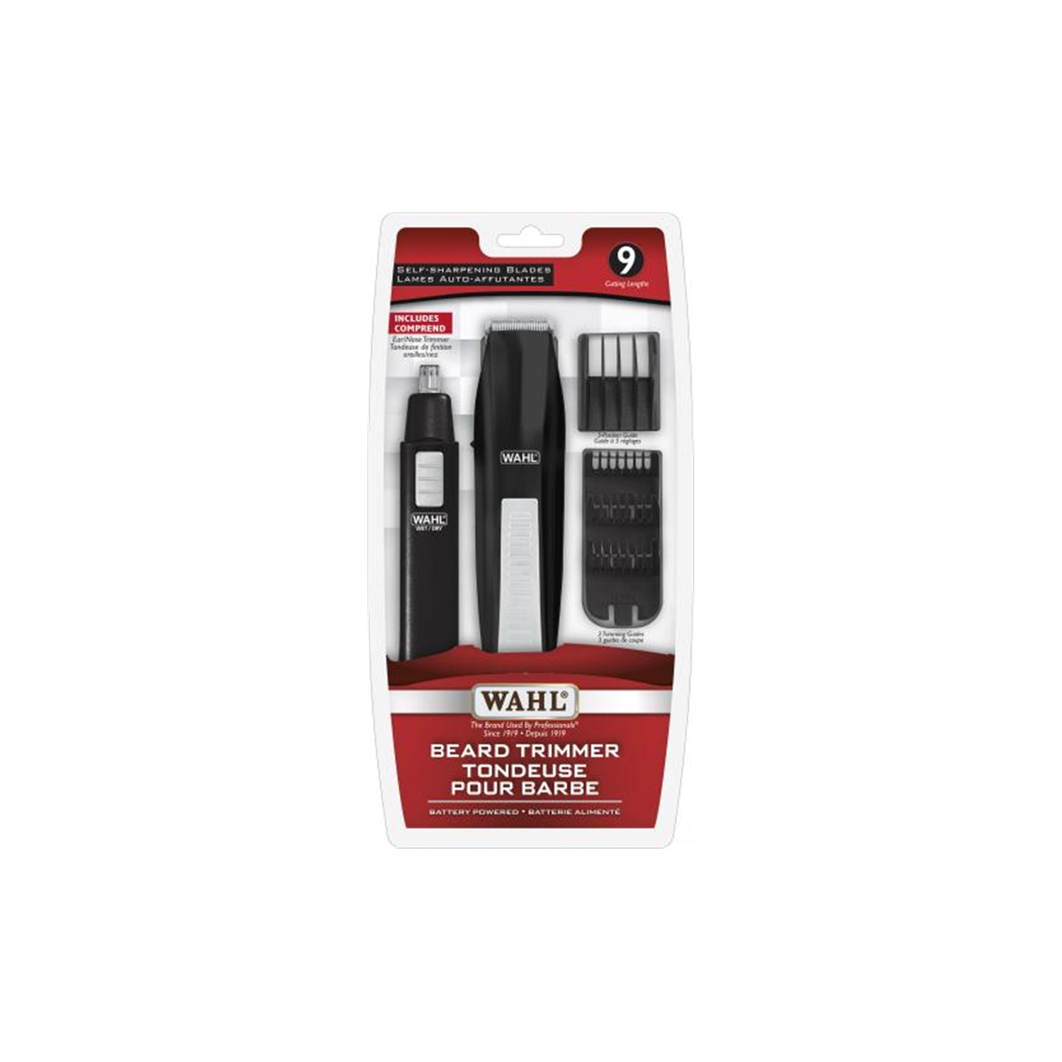 WAHL - Set of 11 Pieces, Battery Beard Trimmer and Nose and Ear Trimmer, Gray