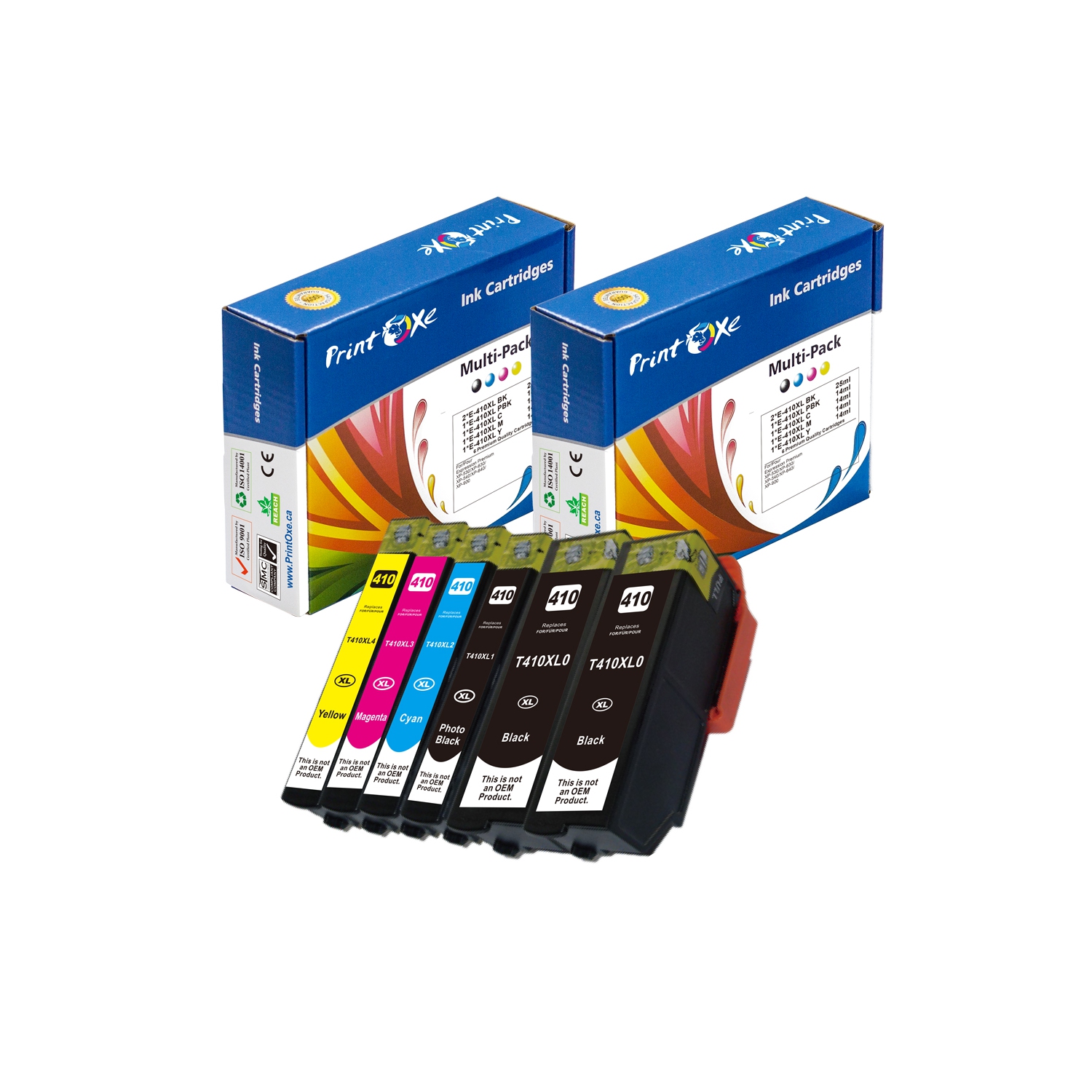 PRINTOXE® T410XL Remanufactured T410 High Yield 6 Ink Cartridges of Set + BK 410 Cartridges for Epson Expression XP 830 / 530 / 630 / 540 / 640 & 900