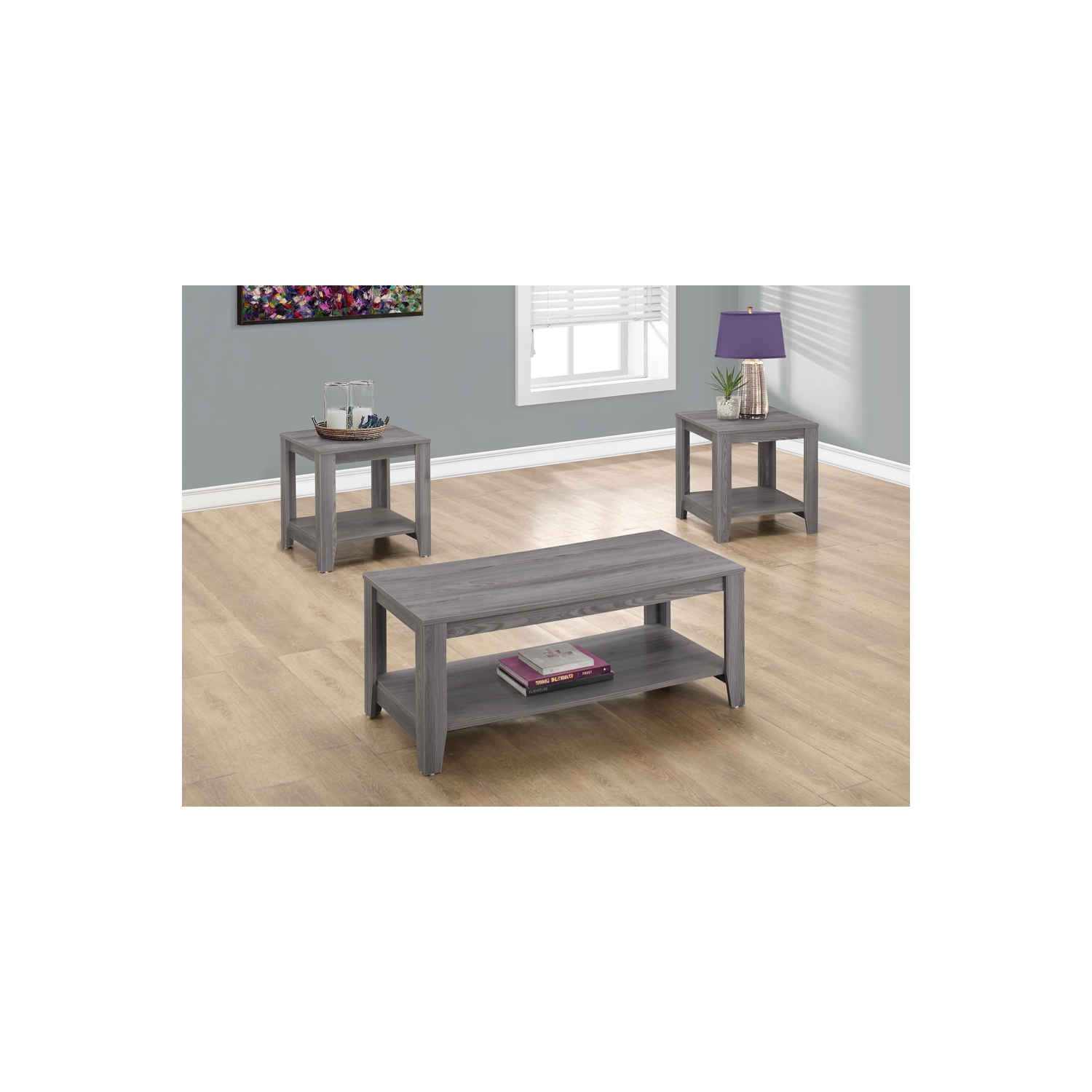 Monarch Specialties Table Set 3 Piece Set Grey