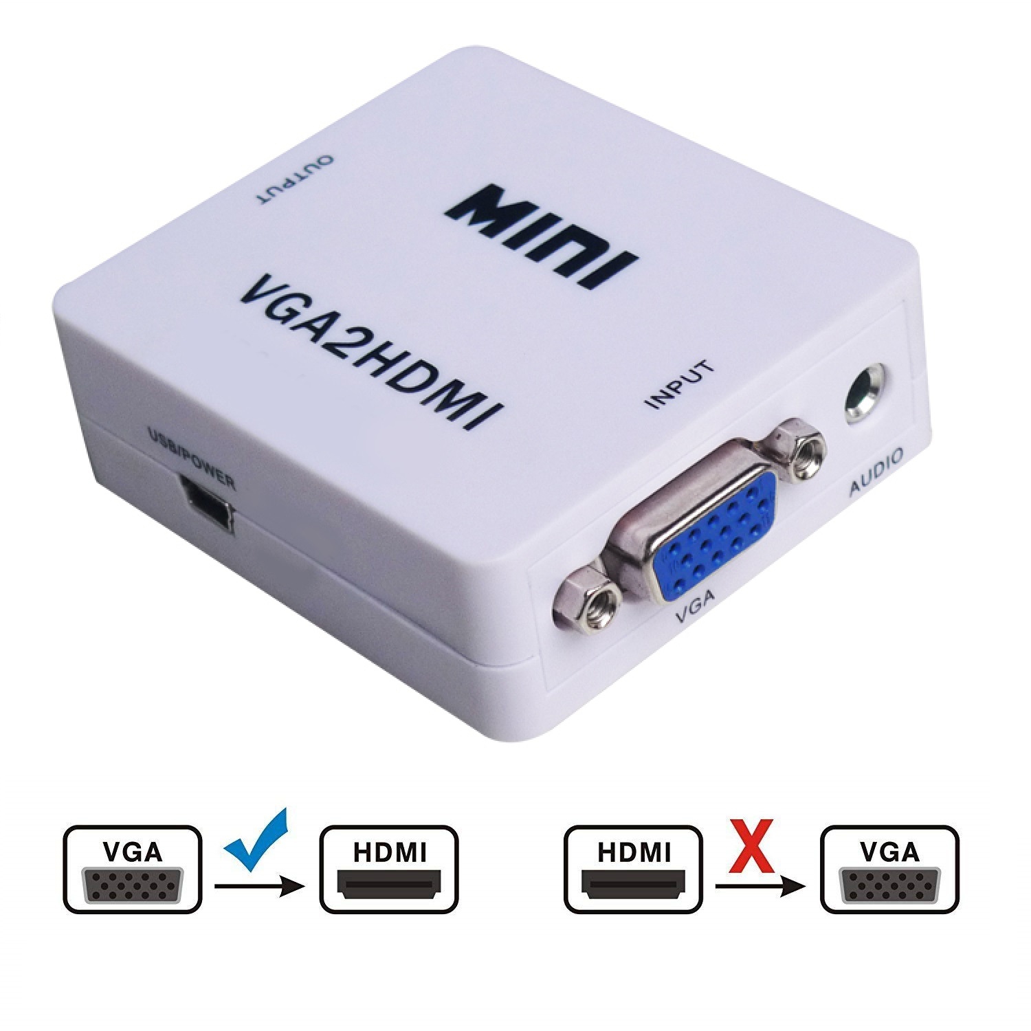 HYFAI Mini VGA to HDMI Audio Video Converter Adapter with USB Cable and 3.5mm Audio Support HDTV for PC Laptop + 3 Cable sets