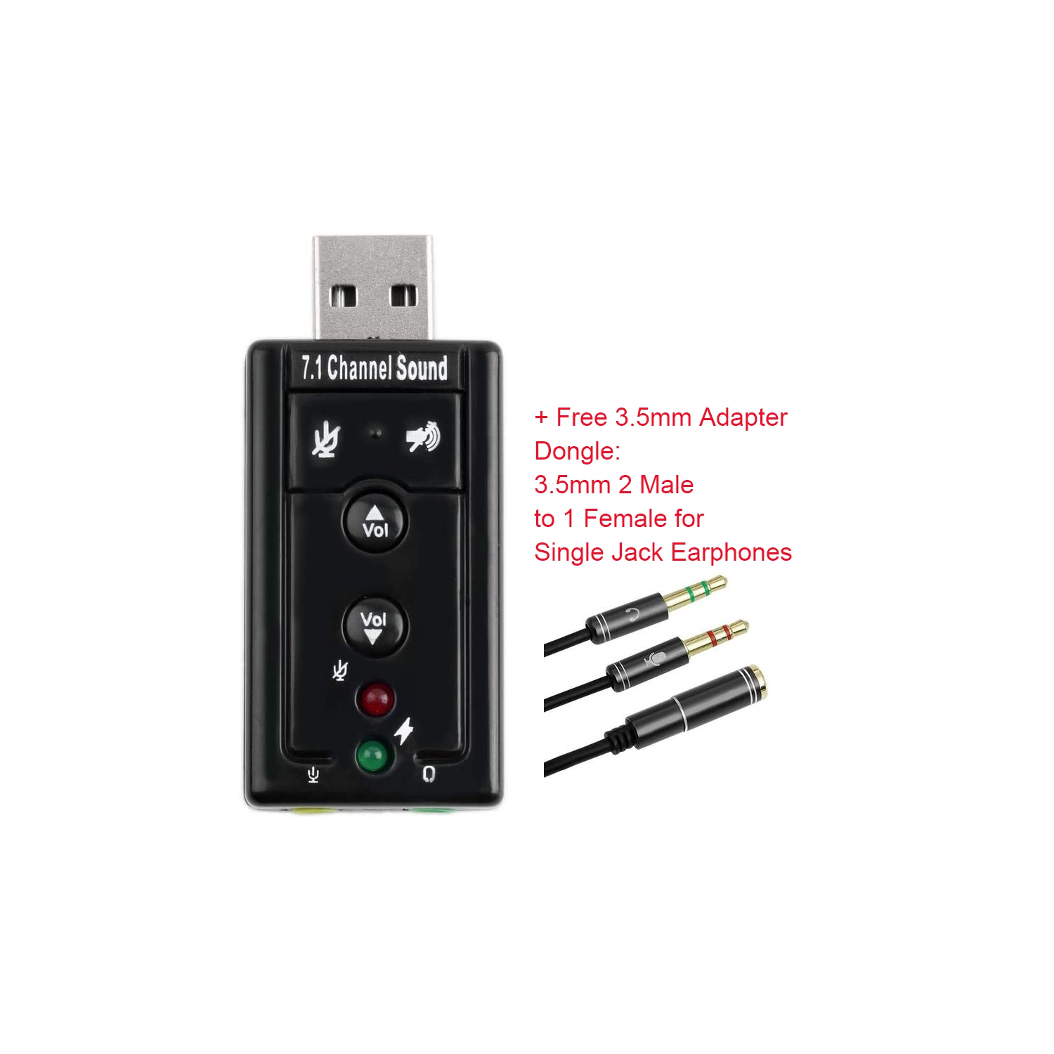 HYFAI MINI 3D VIRTUAL 12MBPS 7.1 CHANNEL USB EXTERNAL SOUND CARD ADAPTER FOR LAPTOPS DESKTOPS + Free 3.5mm 2M/1F Dongle