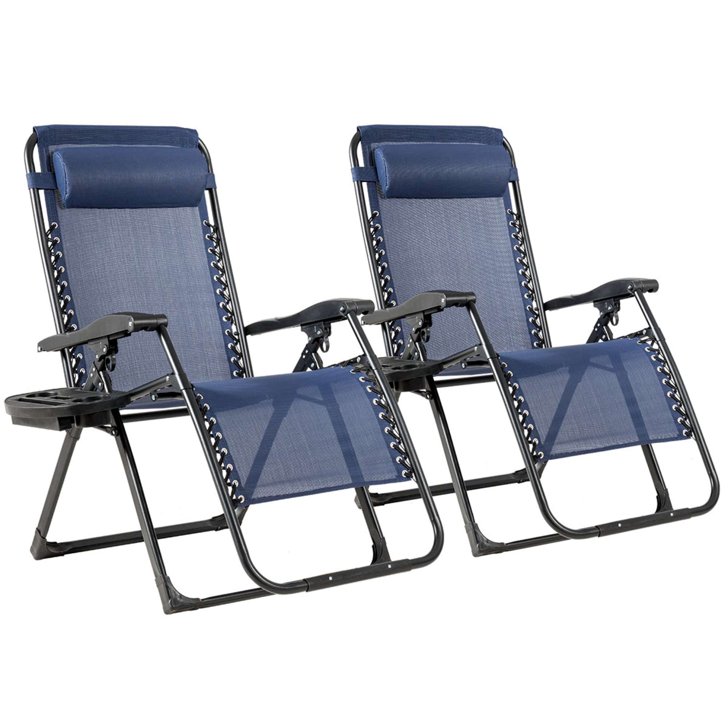 Costway 2PC Zero Gravity Chair Oversize Lounge Patio Heavy Duty Folding Recliner Blue