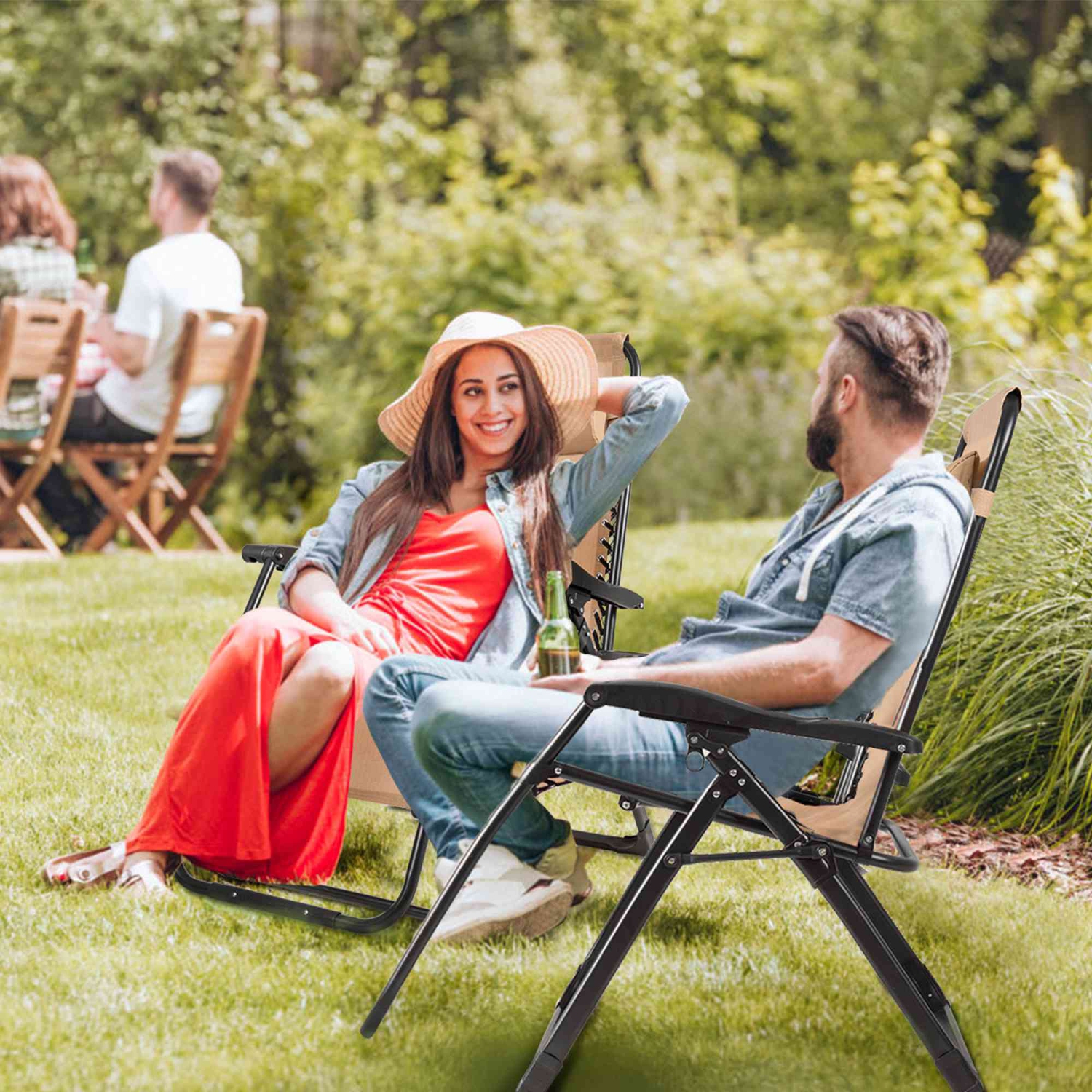 Marque Costway, Chaise à Zéro Gravité, Chaise longue surdimensionnée Très Résistante et Pliante Inclinable Beige pour Patio