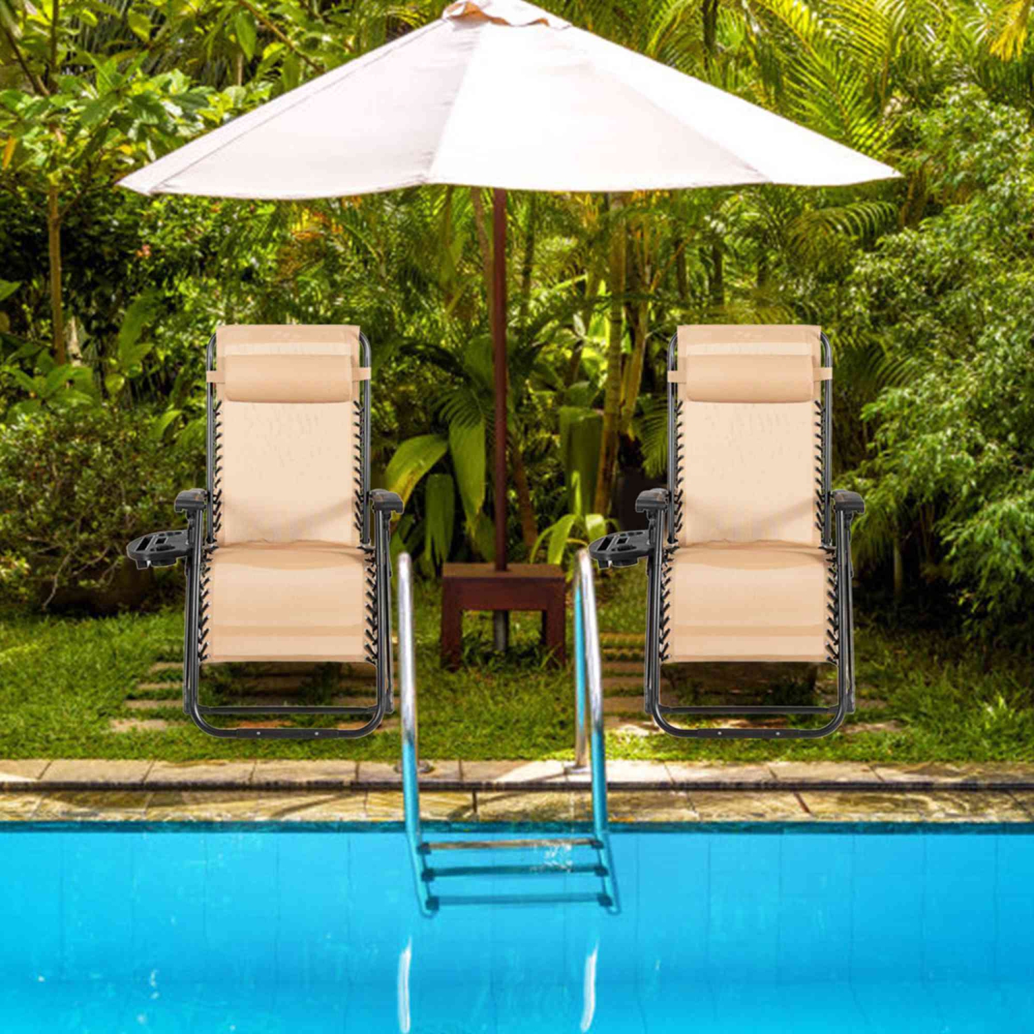 Marque Costway, Chaise à Zéro Gravité, Chaise longue surdimensionnée Très Résistante et Pliante Inclinable Beige pour Patio