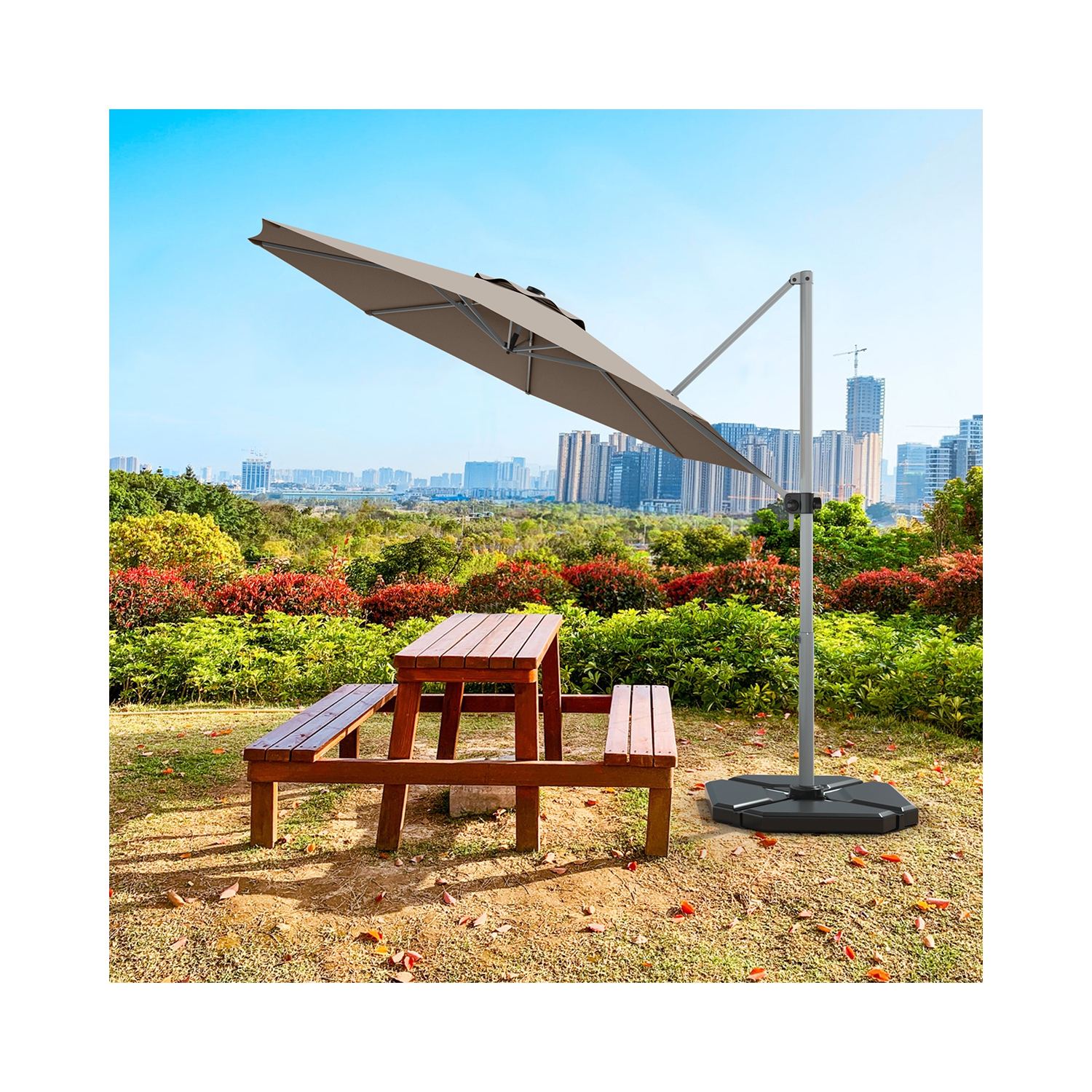 Gymax 11Ft Patio Offset Hanging Cantilever Umbrella 360 Degree Tilt