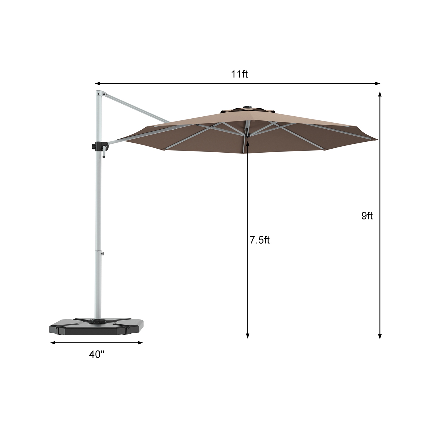 Gymax 11Ft Patio Offset Hanging Cantilever Umbrella 360 Degree Tilt
