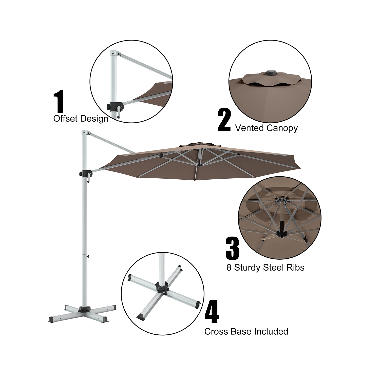Gymax 11Ft Patio Offset Hanging Cantilever Umbrella 360 Degree Tilt