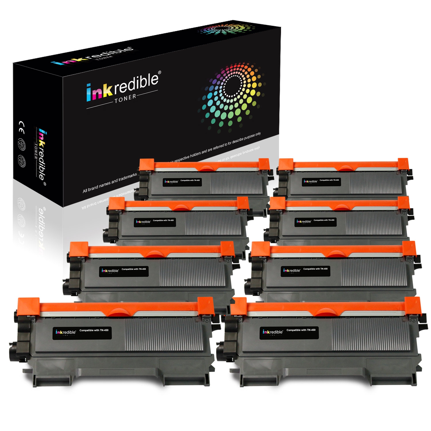Brother TN450 Compatible Black Toner Cartridge - Inkredible Toner™ - 8/Pack