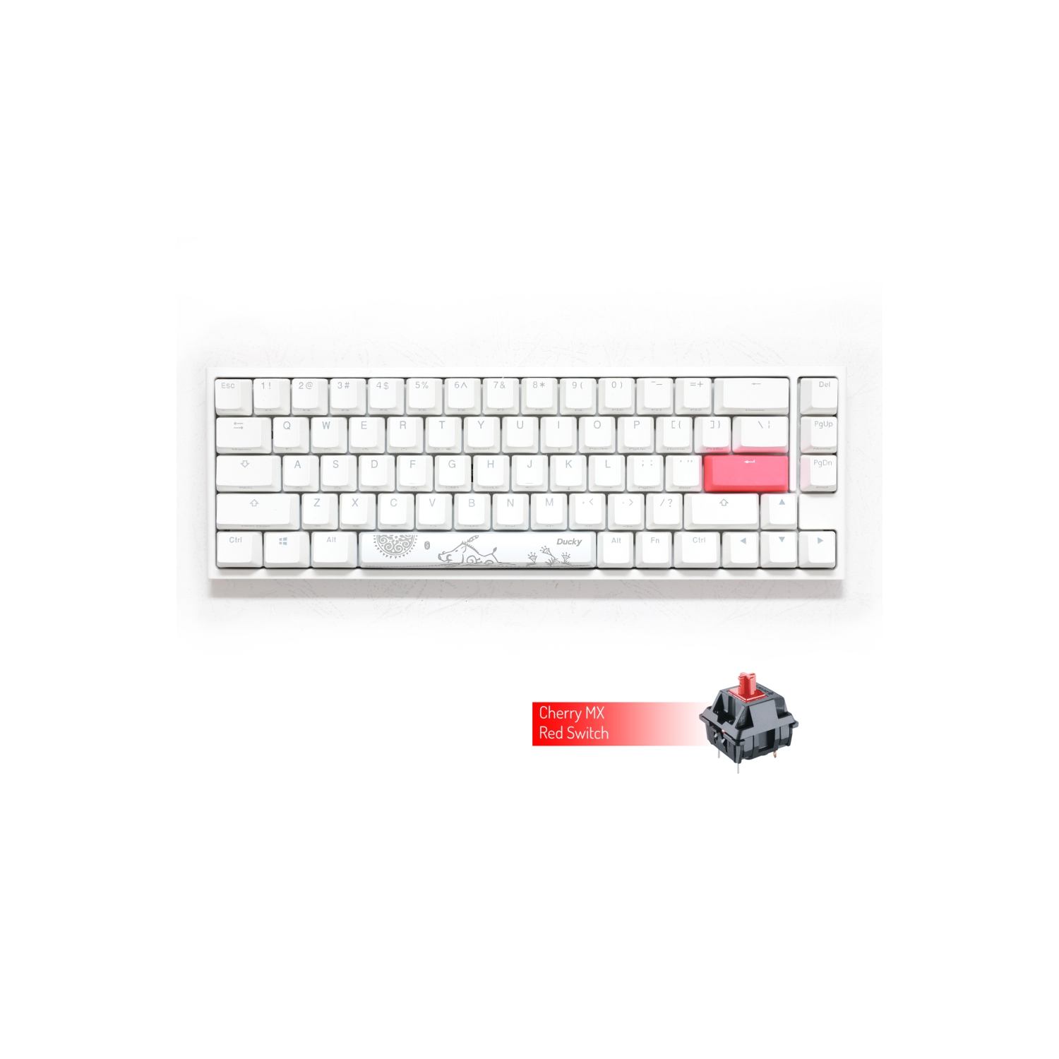 Ducky ONE 2 RGB Mechanical Keyboard, Cherry MX Red, Anti-Ghosting 4-layer PCB, PBT Double shot keycaps, Detachable USB Type-CSF Layout (68 keys), White