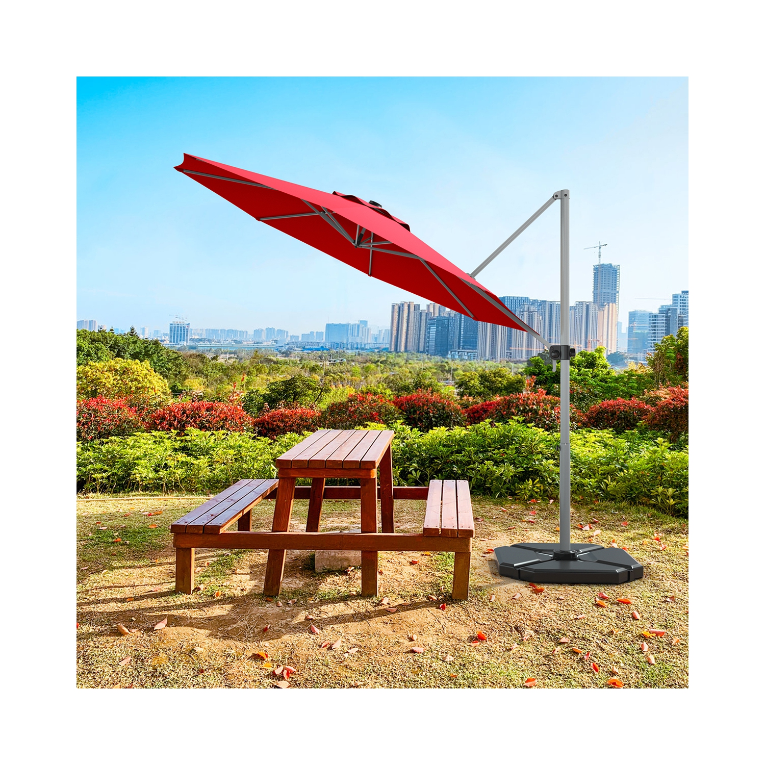 Gymax 11Ft Patio Offset Hanging Cantilever Umbrella w/ 360° Tilt Base