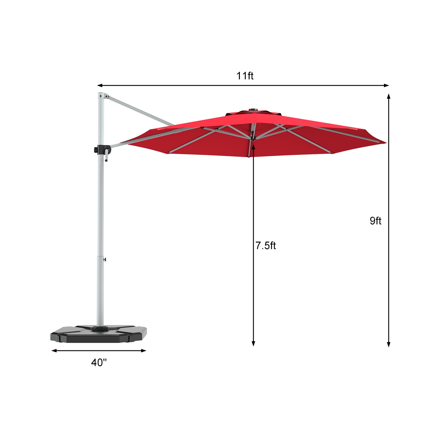 Gymax 11Ft Patio Offset Hanging Cantilever Umbrella w/ 360° Tilt Base