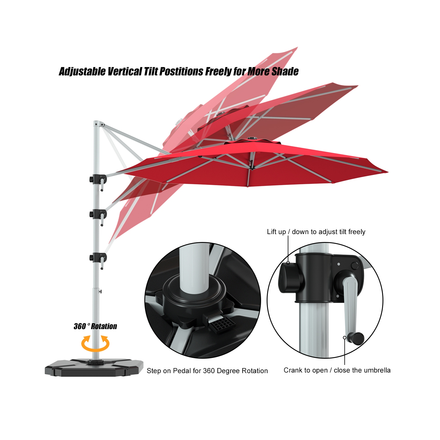 Gymax 11Ft Patio Offset Hanging Cantilever Umbrella w/ 360° Tilt Base