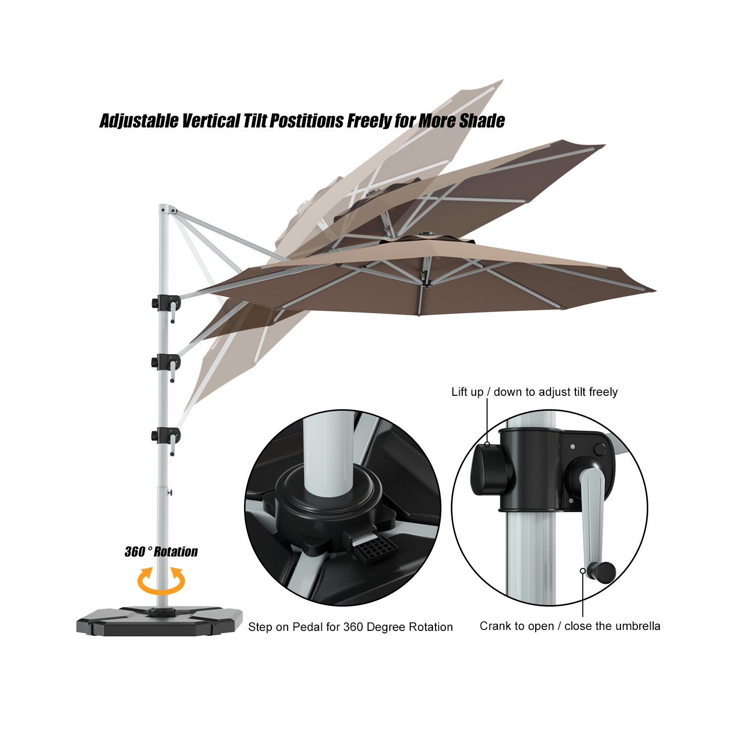 Gymax 11Ft Patio Offset Hanging Cantilever Umbrella w/ 360° Tilt Base