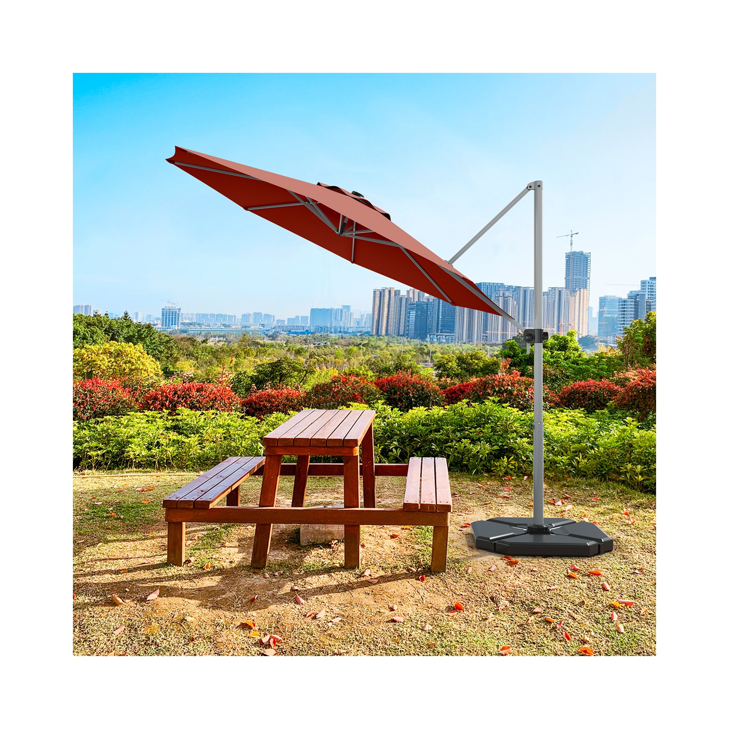 Gymax 11Ft Patio Offset Hanging Cantilever Umbrella w/ 360° Tilt Base