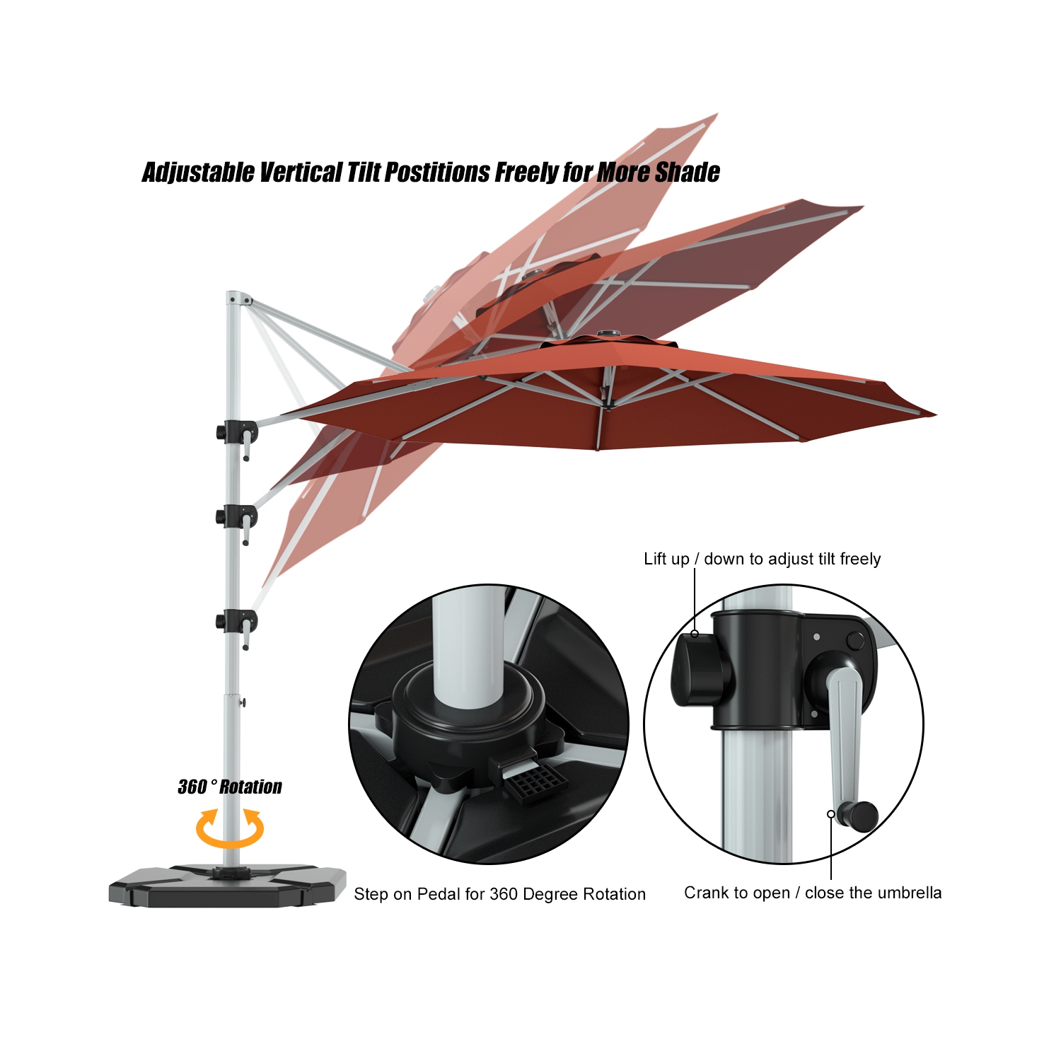 Gymax 11Ft Patio Offset Hanging Cantilever Umbrella w/ 360° Tilt Base