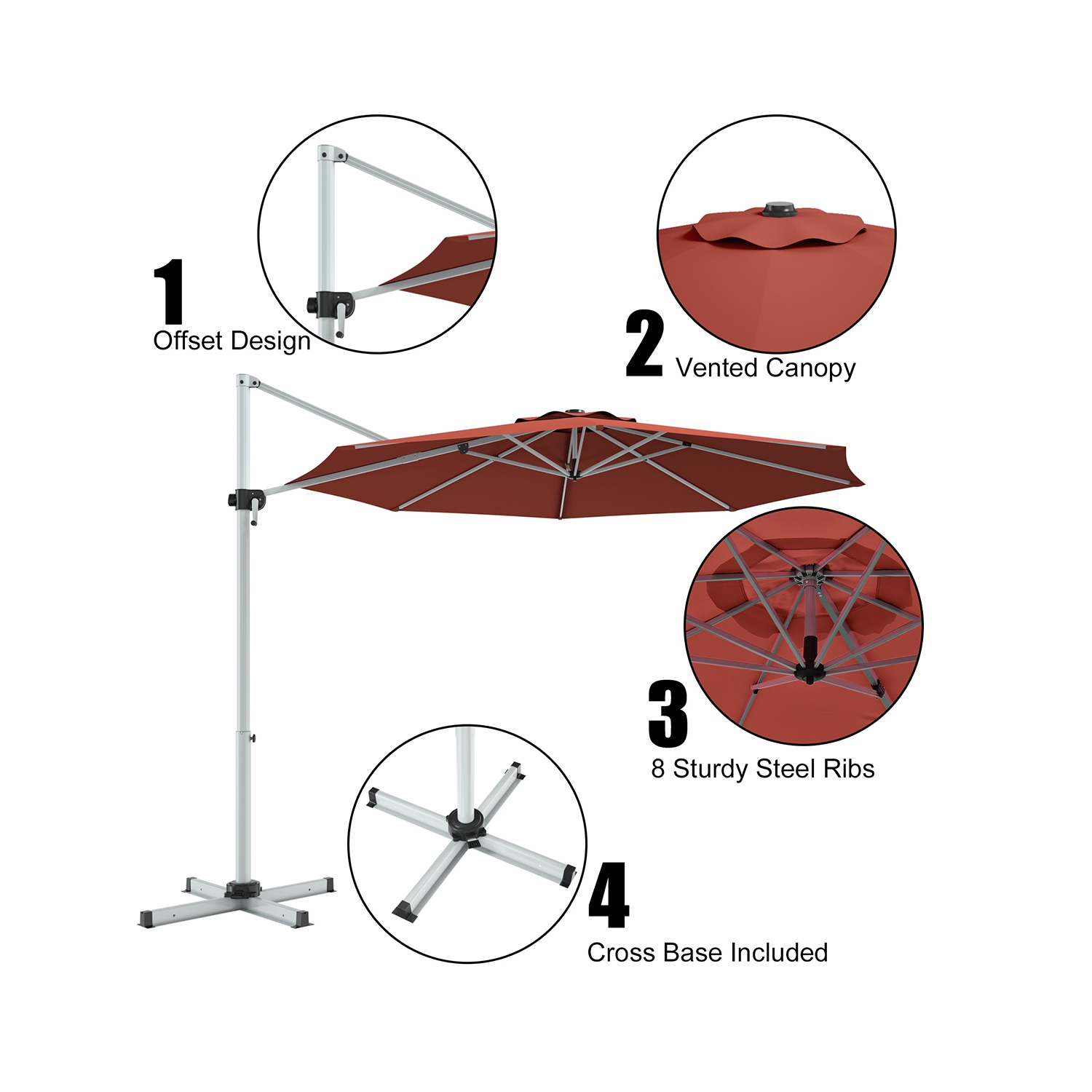 Gymax 11Ft Patio Offset Hanging Cantilever Umbrella w/ 360° Tilt Base