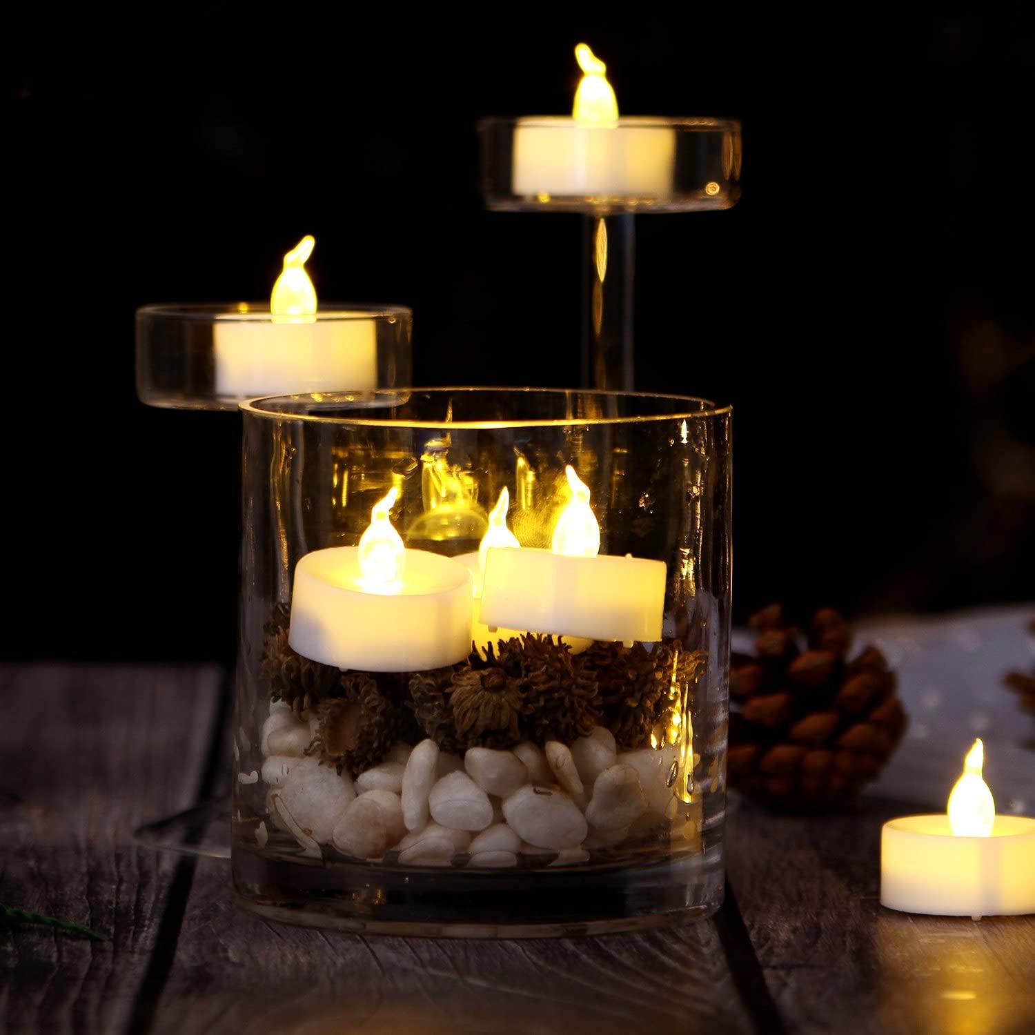 AGPtEK Timer Flickering Flameless LED Candles Battery-Operated Tealights for Party Home Decoration 24pcs(Warm White)