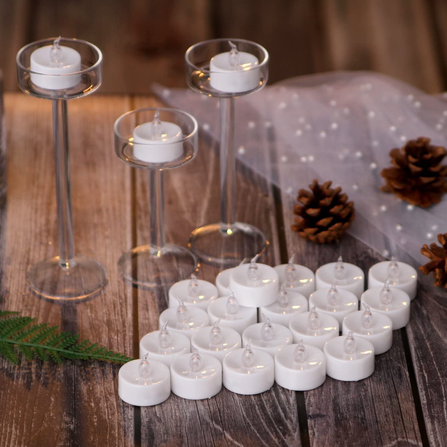 AGPtEK Timer Flickering Flameless LED Candles Battery-Operated Tealights for Party Home Decoration 24pcs(Warm White)