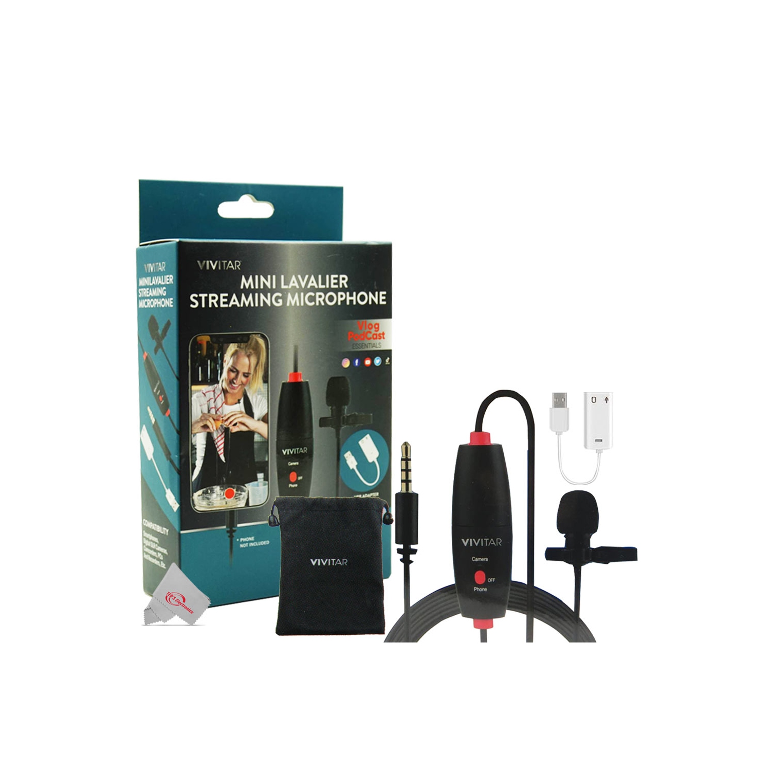 Micro-cravate omnidirectionnel miniature avec adaptateur USB de Vivitar compatible avec les téléphones intelligents, les ordinateurs, les appareils