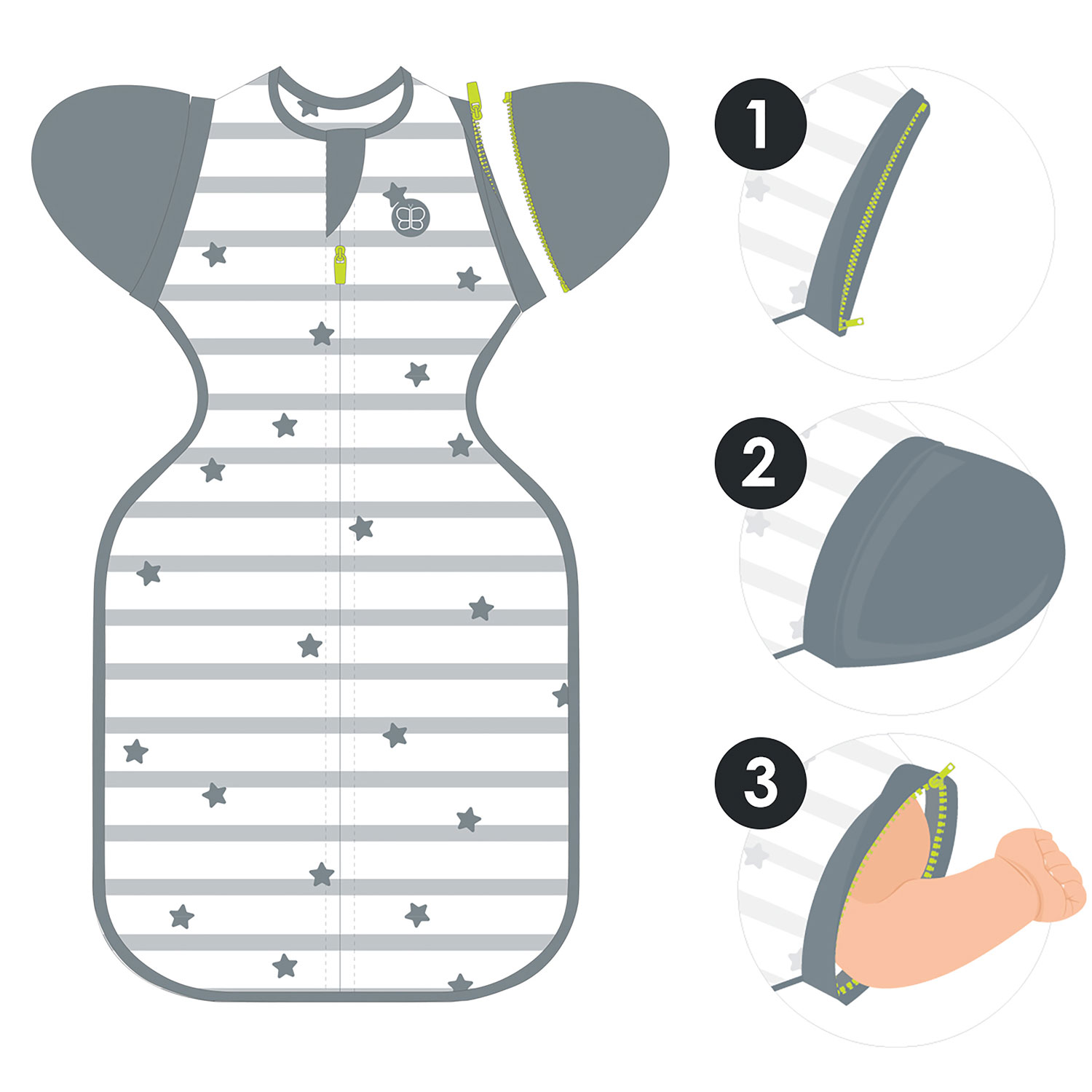 bbluv 3-In-1 Convertible Swaddle - 0-3 Months - Grey