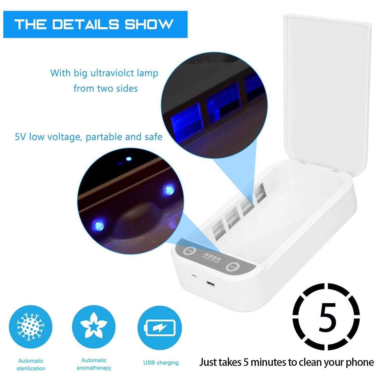 9W Boîte de stérilisation UV haute efficacité Portable Antibactérien LED UV-C Boîte de désinfection de lumière pour sucette Jouets Masques